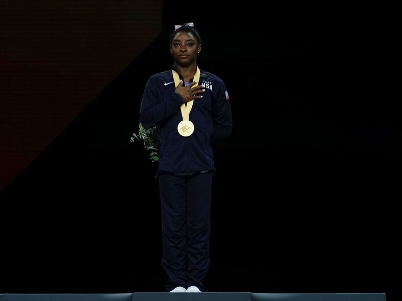 Simone Biles has made clear that she will not stop asking for accountability surrounding the Larry Nassar sexual abuse scandal. Biles responded to a birthday wish from USA Gymnastics furthering her request for an independent investigation into the matter. (Lionel Bonaventure/AFP via Getty Images)