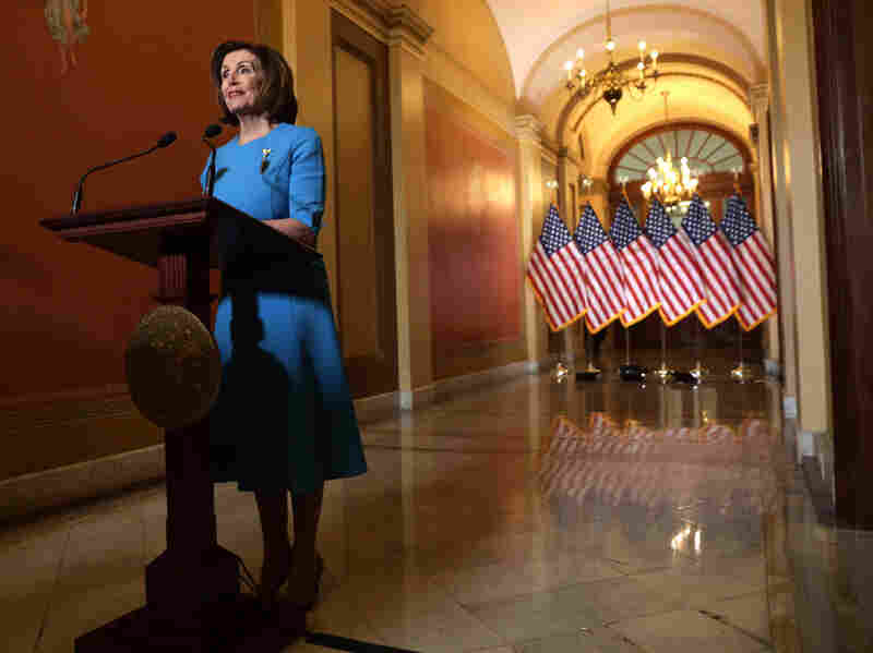 WASHINGTON, DC - MARCH 13: U.S. Speaker of the House Rep. Nancy Pelosi (D-CA) makes a statement at the U.S. Capitol March 13, 2020 in Washington, DC.