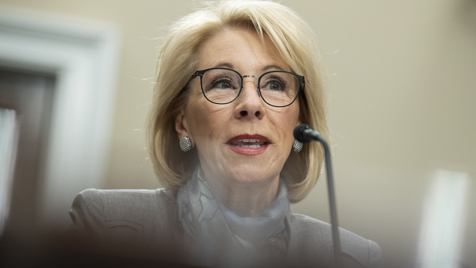 U.S. Education Secretary Betsy DeVos testifies at a Feb. 27 hearing on Capitol Hill. (Alex Brandon/AP)