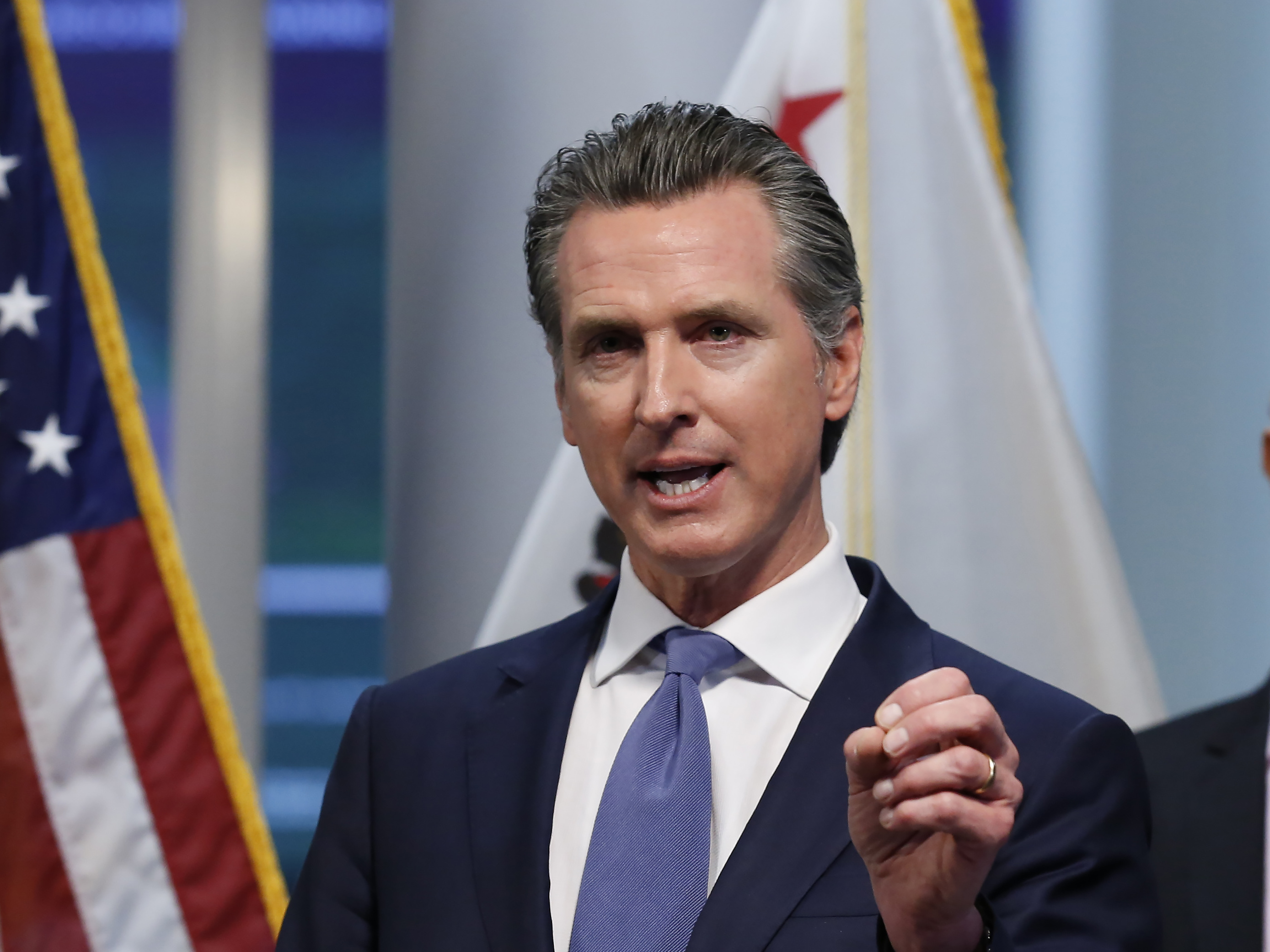 California Gov. Gavin Newsom gives an update to the state's response to the coronavirus, at the Governor's Office of Emergency Services in Rancho Cordova, Calif., on Tuesday. (AP)
