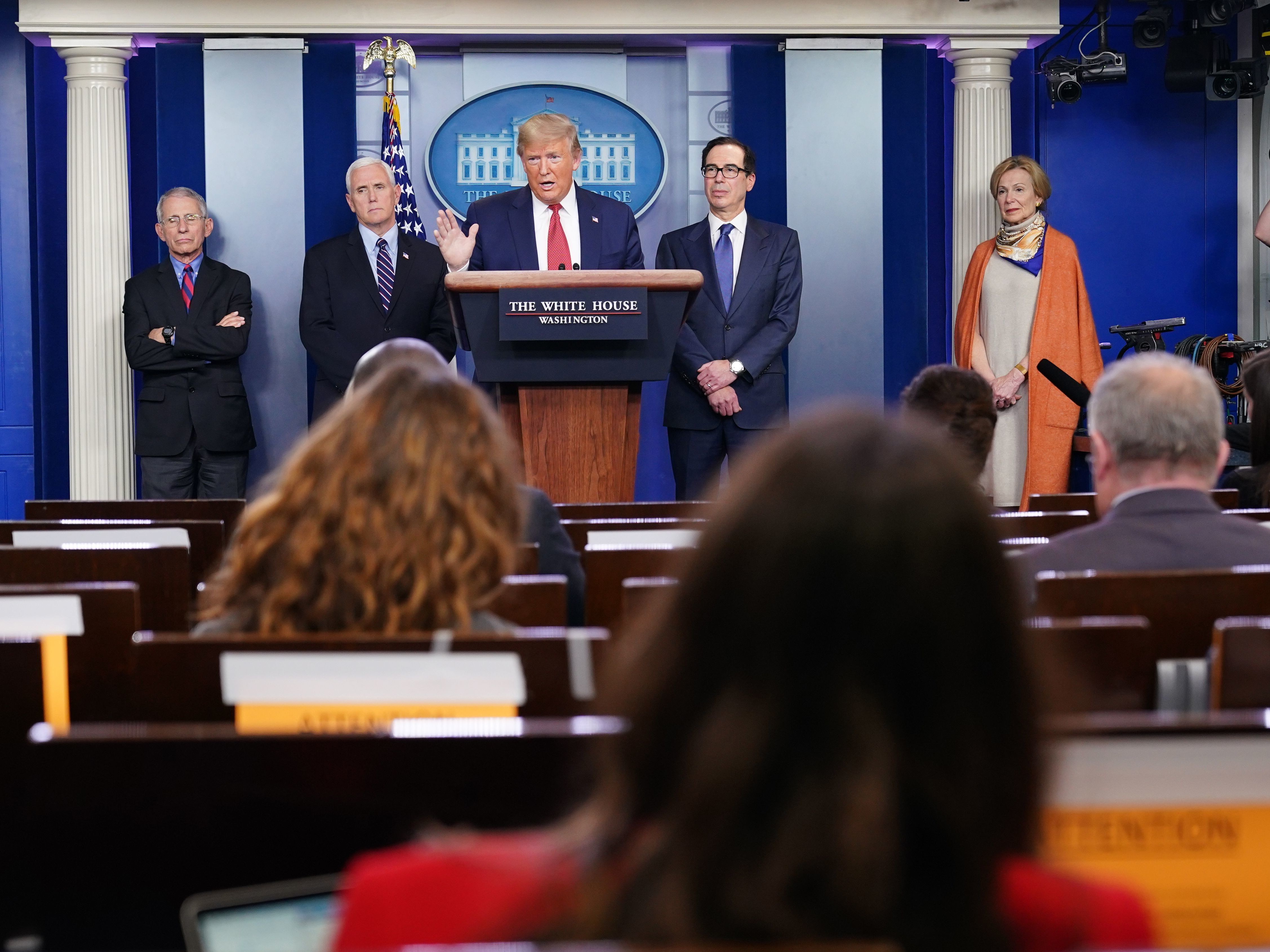 President Trump speaks during the daily briefing on the novel coronavirus at the White House Wednesday. (AFP via Getty Images)
