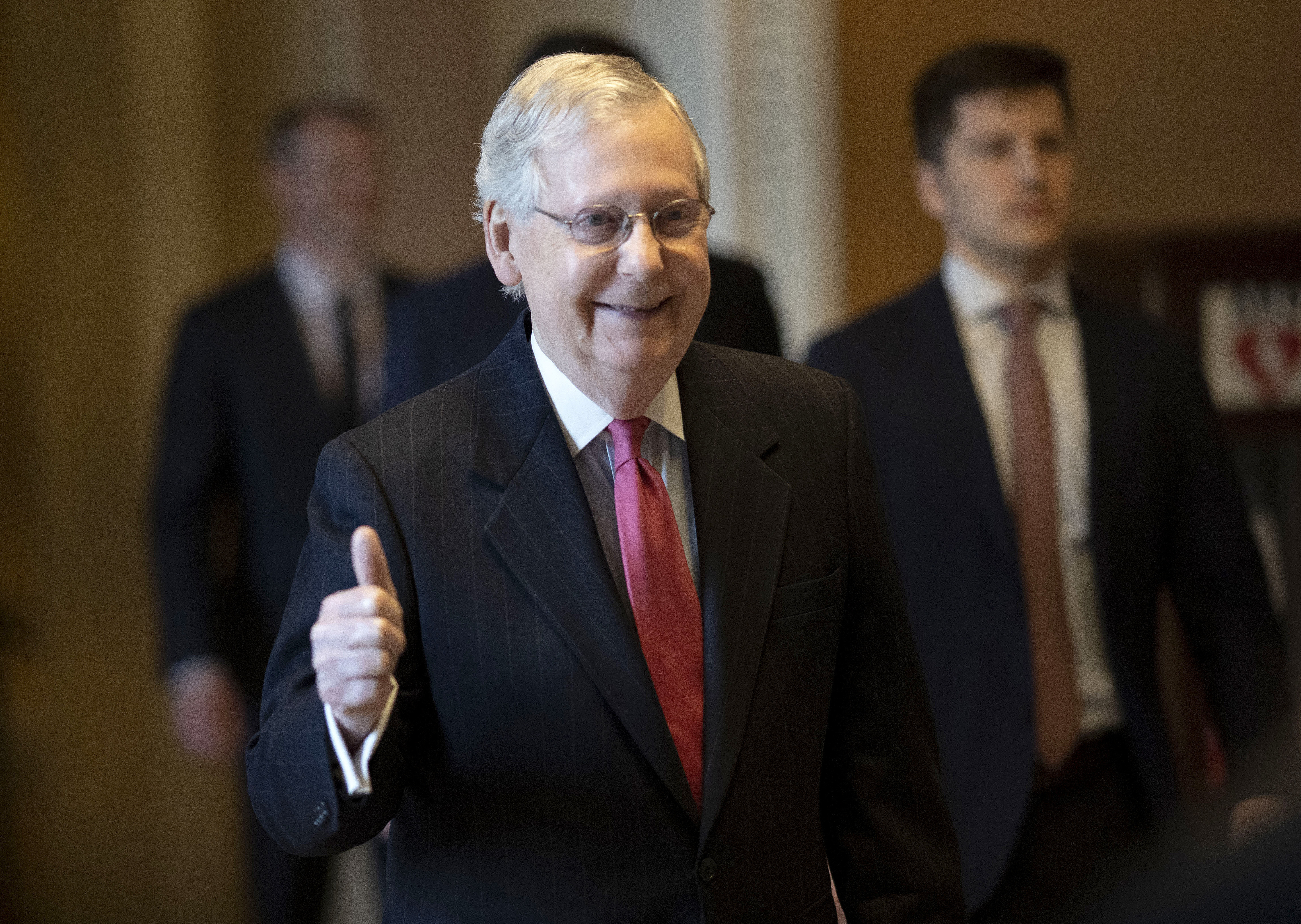 Senate Majority Leader Mitch McConnell gives a thumbs up sign after speaking on the floor Wednesday. (Getty Images)
