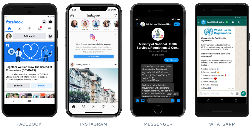 Facebook says it's directing users across its platforms to more reliable information from established public health organizations in order to prevent the spread of false content. (Facebook)