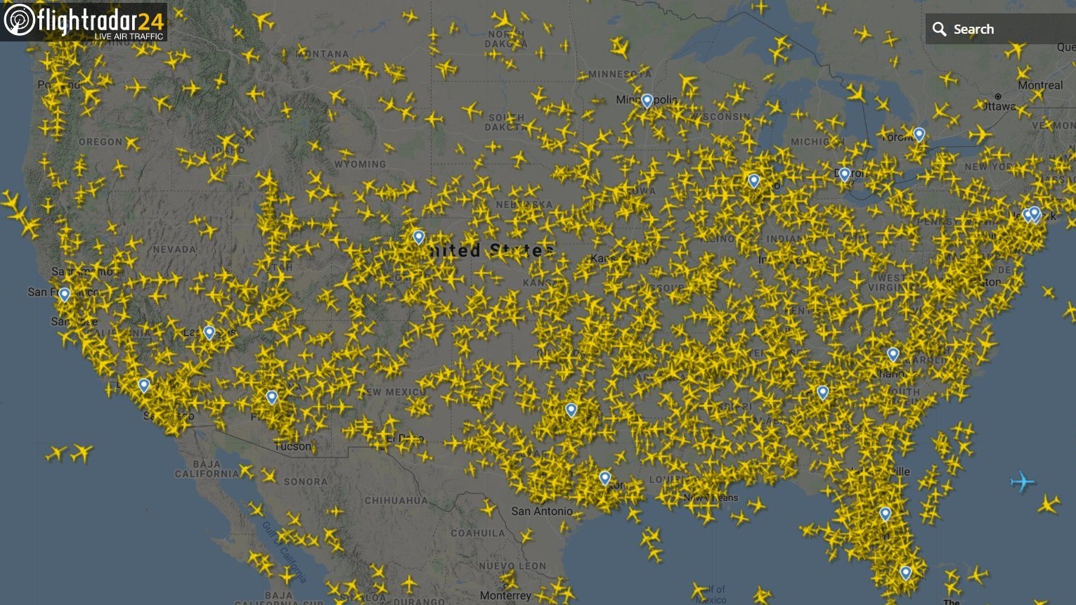 With the coronavirus outbreak taking hold in the U.S., thousands of flights have been canceled — but on Sunday, there were still 2,800 planes in the air, according to aviation site Flightradar.com