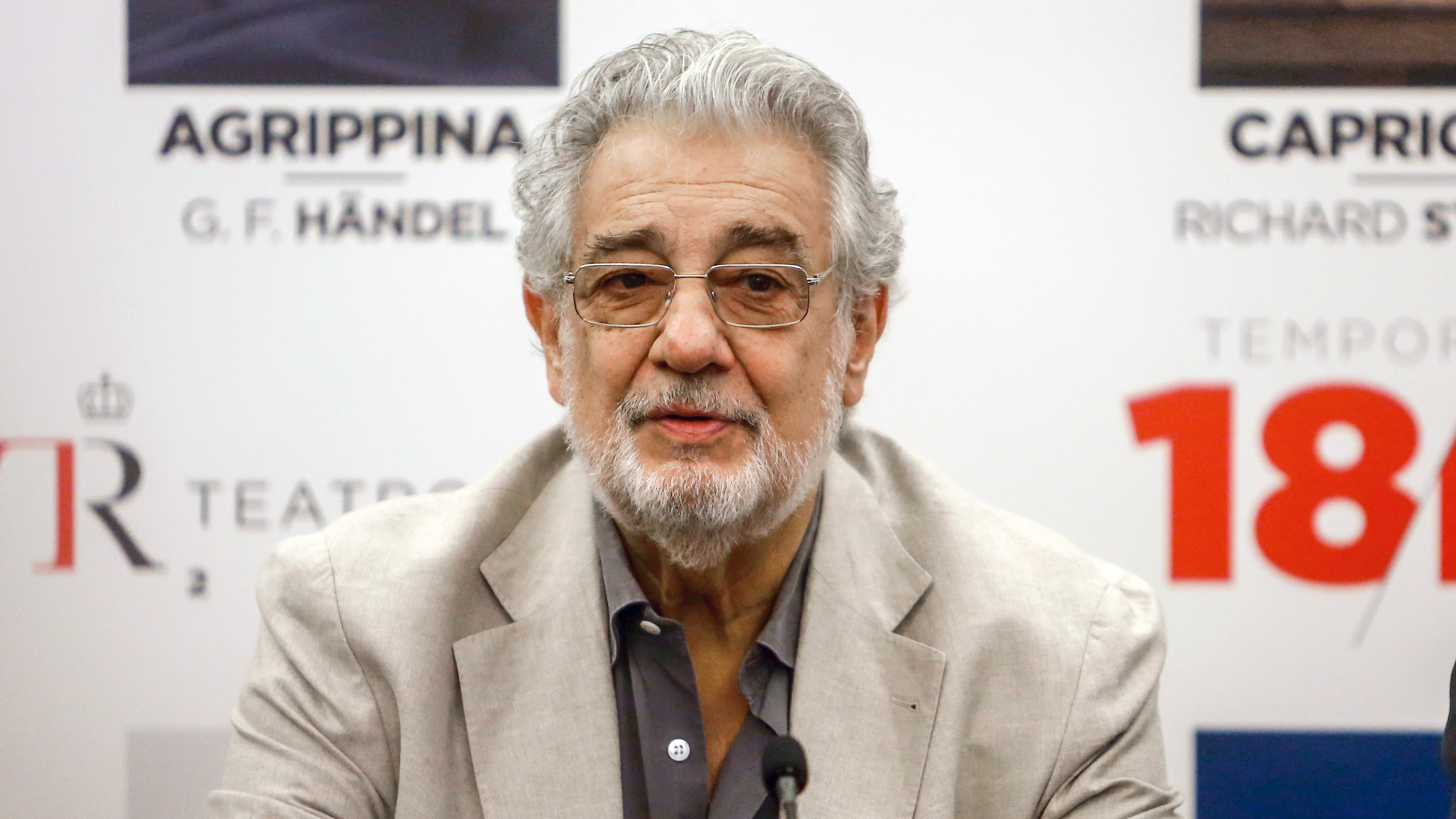 Renowned opera singer Plácido Domingo, shown here speaking in Spain last July, said earlier this month that he has coronavirus.