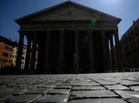 A soldier walks past the Pantheon monument in central Rome on April 1, as Italy extends its lockdown aimed at curbing the spread of the COVID-19 disease. The country has more than 110,000 coronavirus cases.