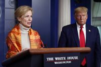 President Trump listens as Dr. Deborah Birx, White House coronavirus response coordinator, speaks about the pandemic on Friday.