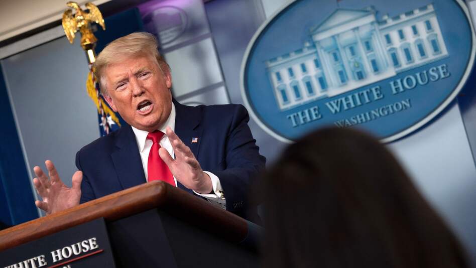 President Trump speaks during the daily briefing Friday on the novel coronavirus. (Jim Watson/AFP via Getty Images)