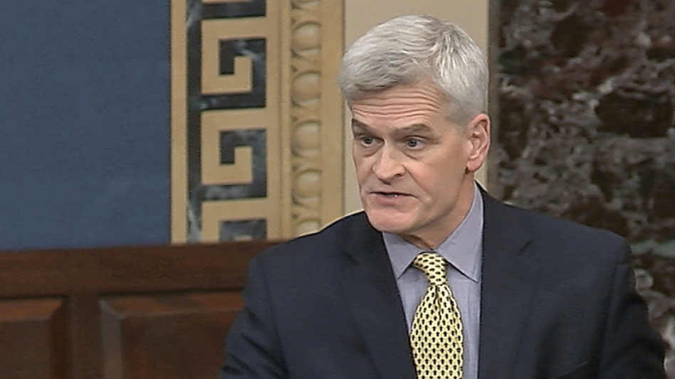 Sen. Bill Cassidy, R-La., seen here March 24 on the Senate floor, says underlying health issues impact coronavirus-related disparities. (Senate Television via AP)