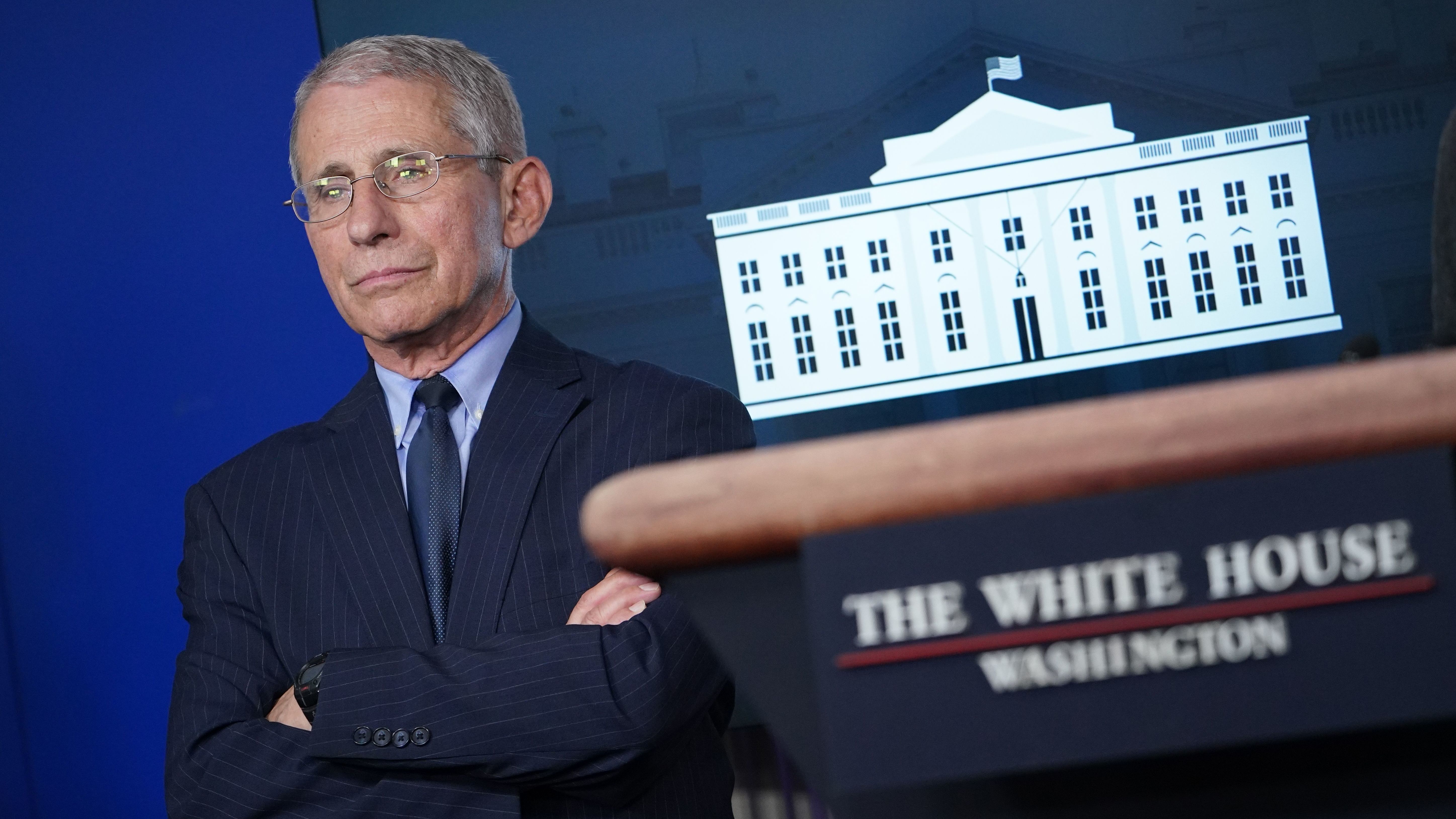 Director of the National Institute of Allergy and Infectious Diseases Anthony Fauci looks on during the daily briefing on the coronavirus in the White House briefing room on April 1. (AFP via Getty Images)