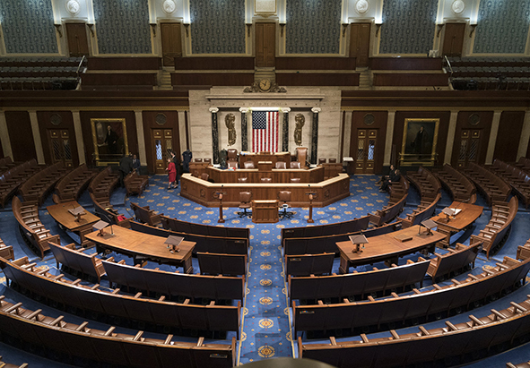 In this file photo from Jan. 3, 2019, the House of Representatives chamber is seen on the first day of the 116th Congress. The coronavirus pandemic is raising the issue of whether there should be remote voting to enable lawmakers to cast votes without all lawmakers needing to return to Washington. (J. Scott Applewhite/AP)