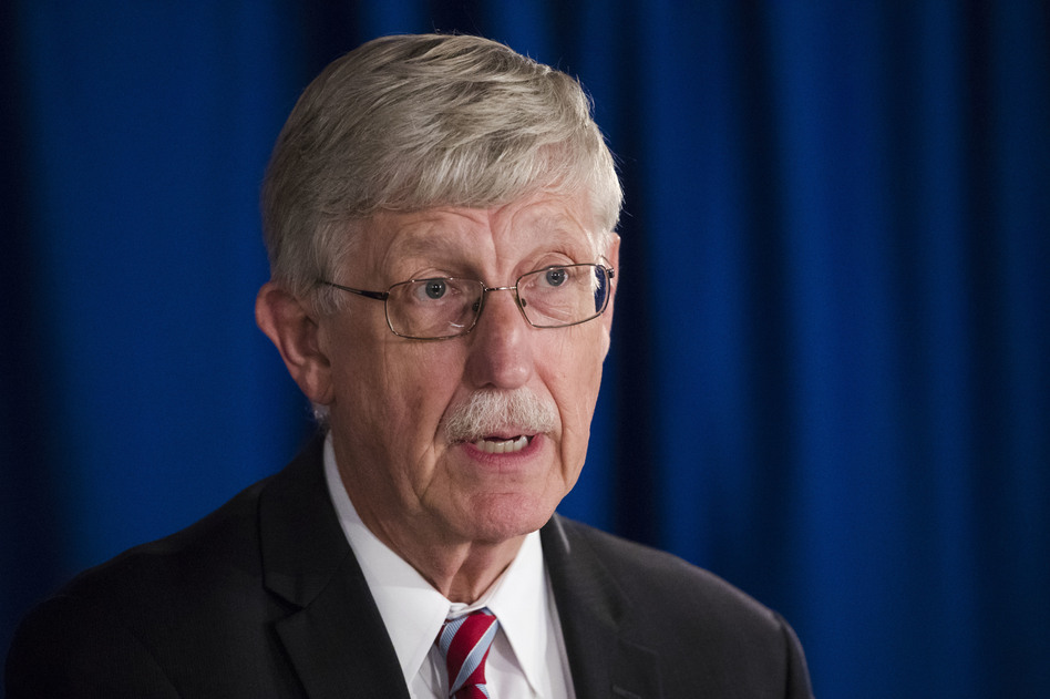 National Institutes of Health Director Dr. Francis Collins speak during a news conference in 2017. (Matt Rourke/AP)