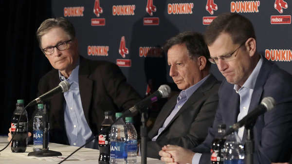 (From left) Boston Red Sox owner John Henry, chairman Tom Werner and CEO Sam Kennedy during a news conference at Fenway Park, Jan. 15. The team was told Wednesday about the penalty Major League Baseball was assessing for sign-stealing in 2018.