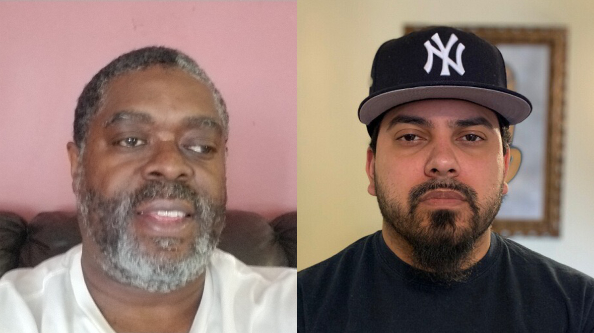 New York City MTA bus operators Tyrone Hampton (left) and Frank de Jesus spoke last week about how the coronavirus pandemic has affected their work. They talked during a remote <em>StoryCorps</em> conversation. (Photos courtesy of Hampton and de Jesus)