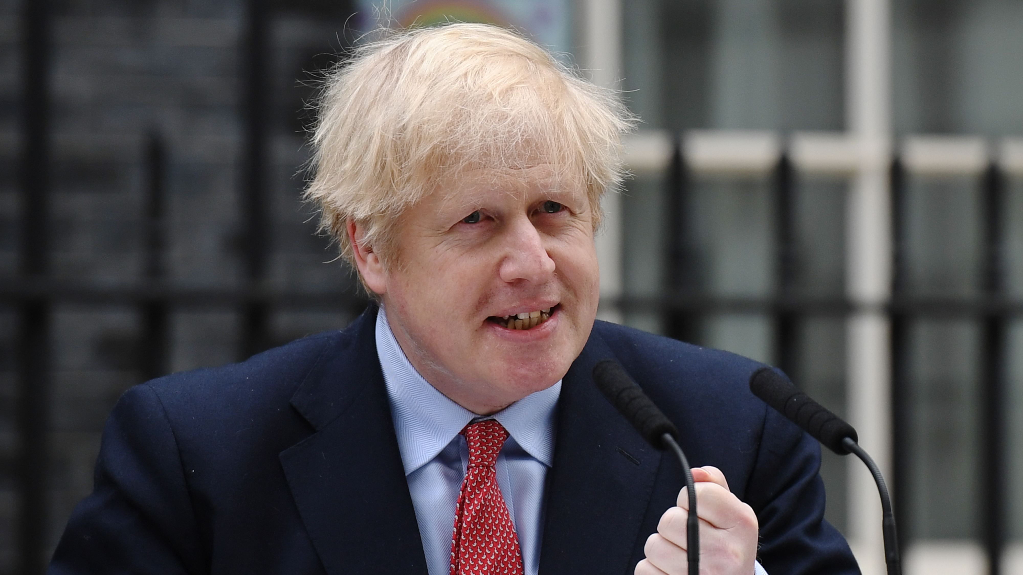 Prime Minister Boris Johnson speaks at No. 10 Downing Street on Monday as he returns to work after recovery from COVID-19.