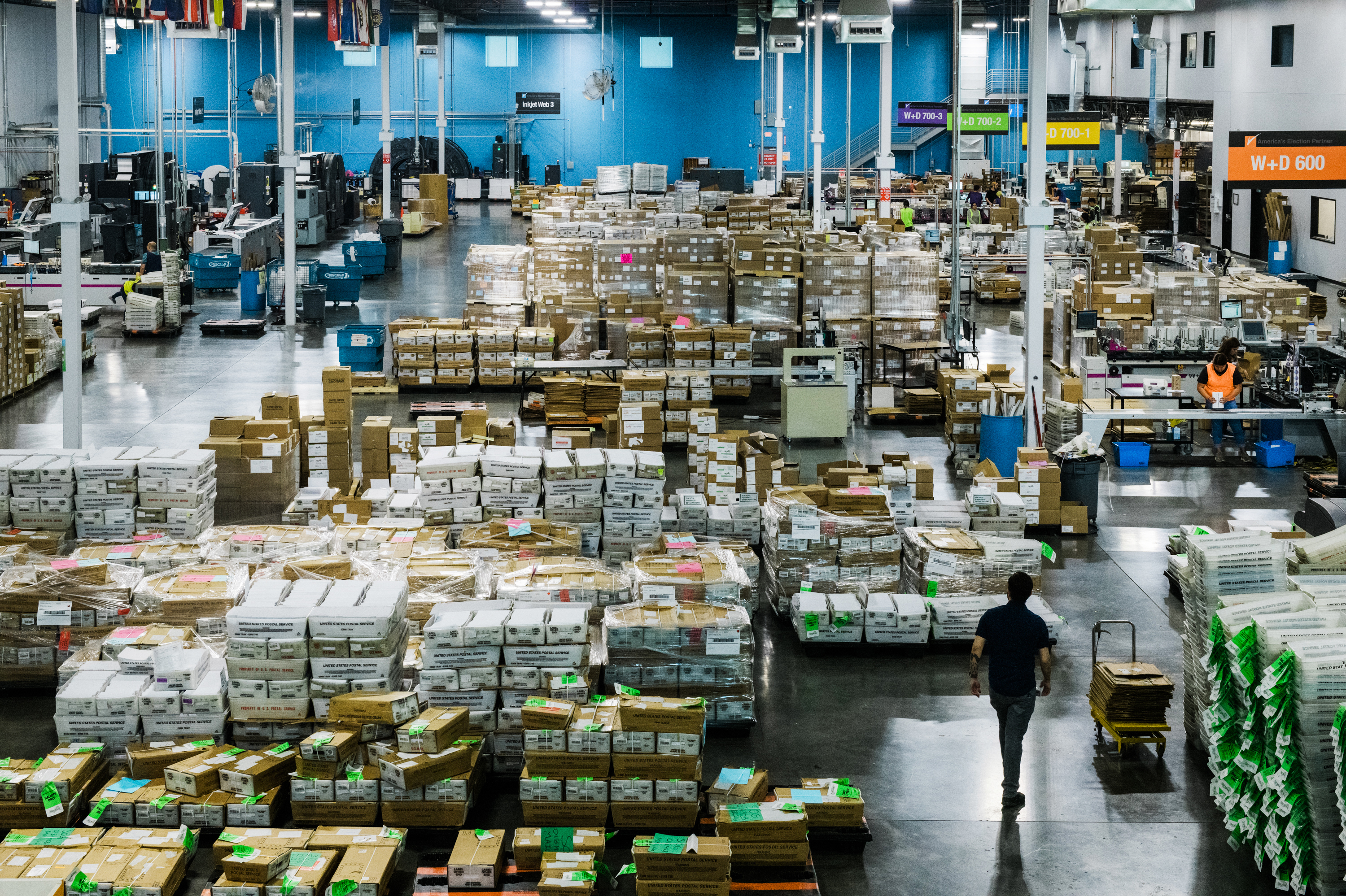 Runbeck Election Services oversees production of tens of millions of mail-in ballots for elections nationwide in Phoenix, Ariz. With many states expected to expand mail-in voting for November, experts warn that existing ballot printing services could quickly become overwhelmed. (Ash Ponders for NPR)