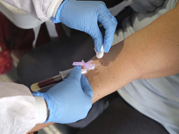 Deputy Chief Patricia Cassidy of the Jersey City Police Department has blood drawn to test for coronavirus antibodies in Jersey City, N.J., on Monday.