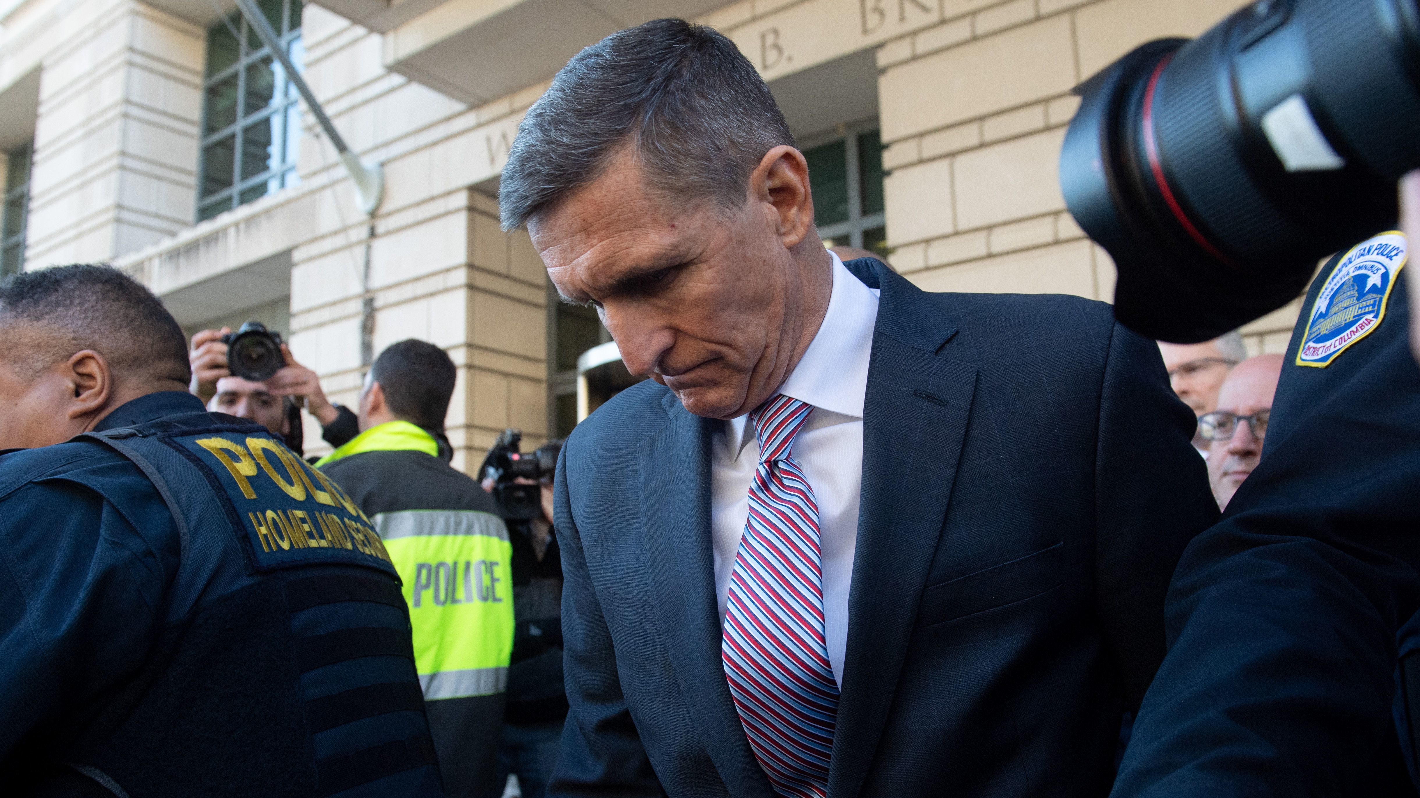 Former national security adviser Michael Flynn leaves the U.S. District Court in Washington, D.C., in late 2018. (AFP via Getty Images)