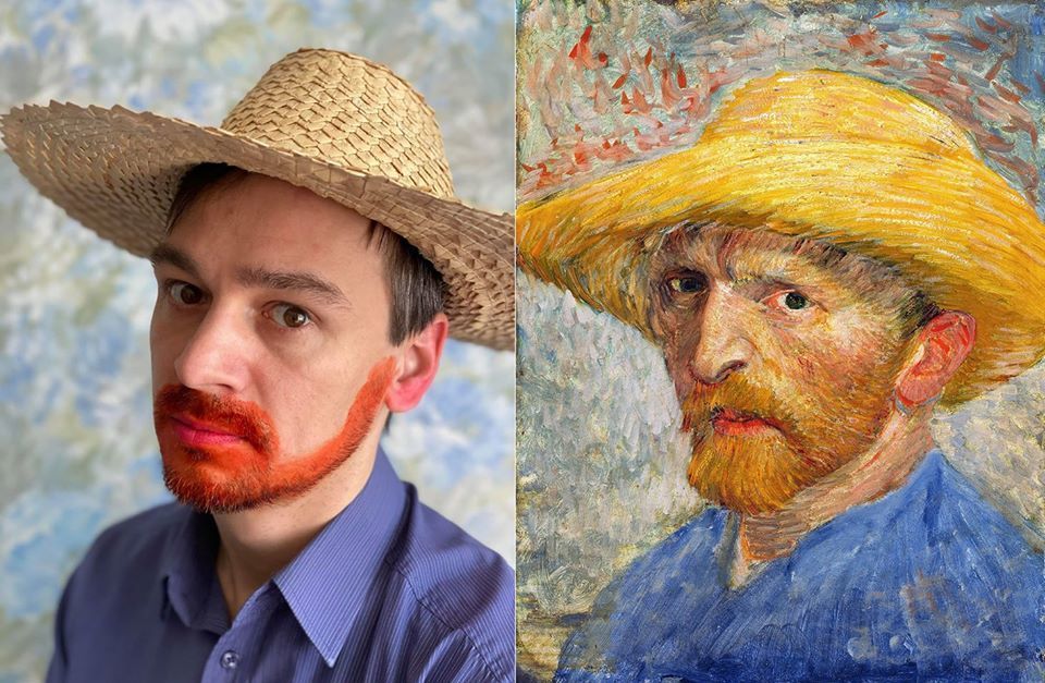 Dmitry Dolgorukov poses for a re-creation of a self-portrait by Vincent Van Gogh. (Katerina Brudnaya-Chelyadinova)