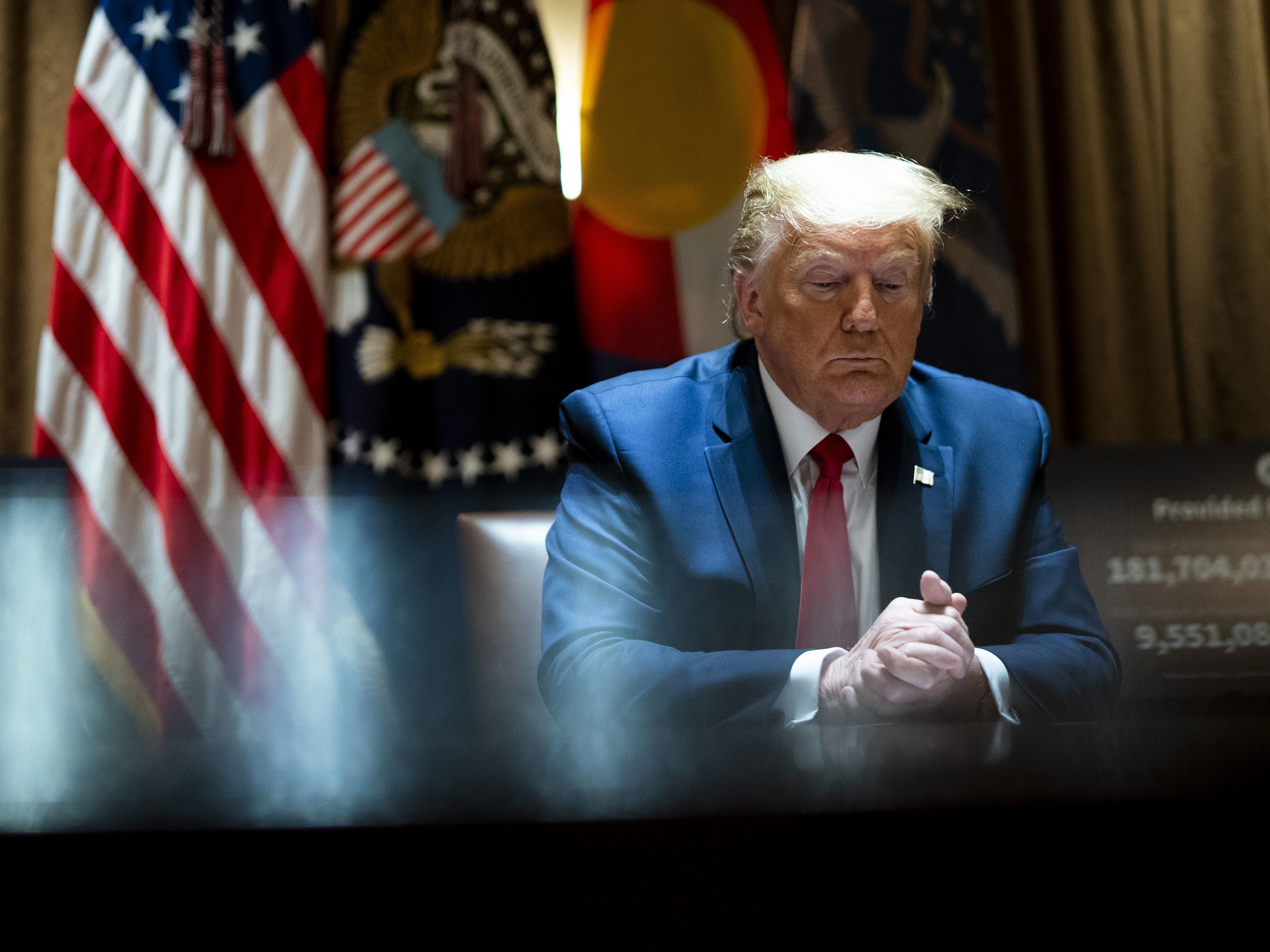President Trump meets with Colorado Gov. Jared Polis and North Dakota Gov. Doug Burgum in the White House Cabinet Room on Wednesday. (Getty Images)