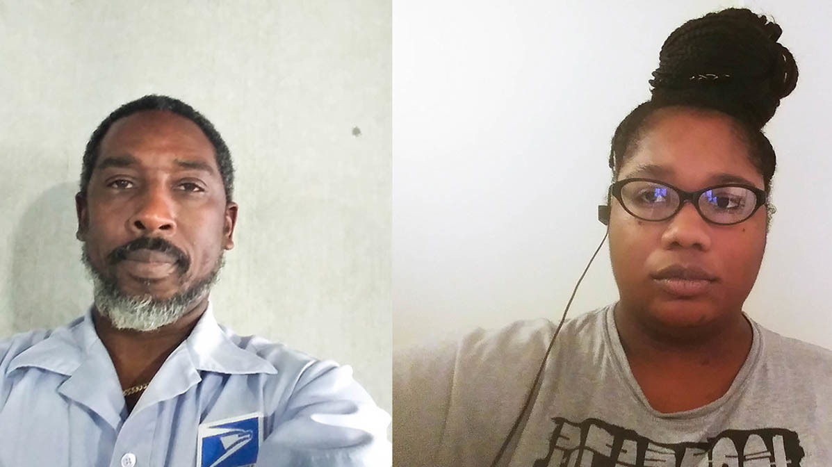 Craig Boddie and Evette Jourdain, both mail carriers in Palm Beach, Fla., spoke for a remote StoryCorps conversation last month about the job risks created by the coronavirus outbreak. (Courtesy of Craig Boddie and Evette Jourdain)