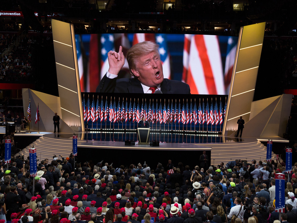 Donald Trump delivers the keynote address during the 2016 Republican National Convention. Despite the coronavirus, Republicans say they are moving ahead with plans for their 2020 convention. (Getty Images)