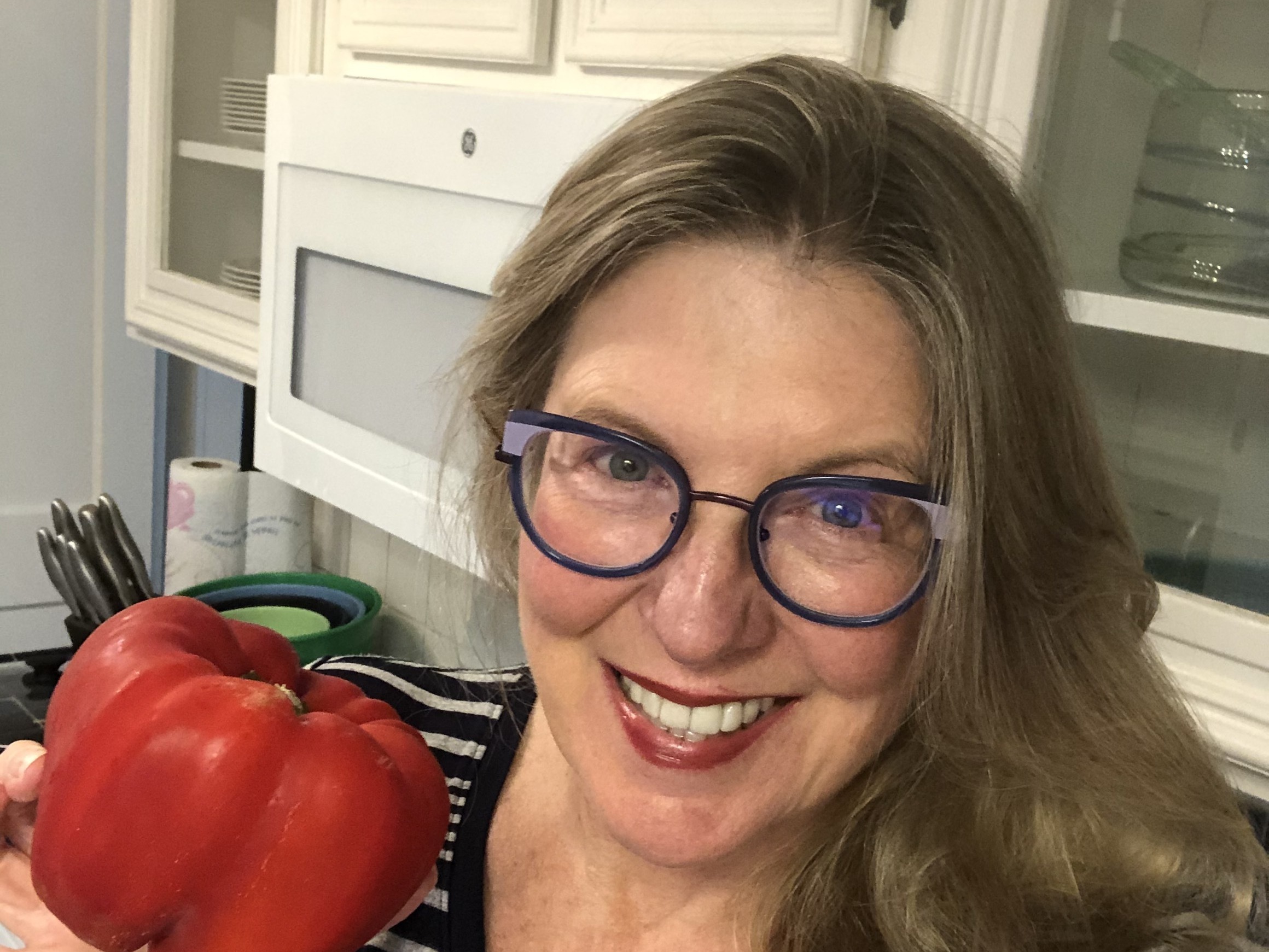 Vicki Novikoff Barnhart of Galveston, Texas, shows off her new microwave and a fresh red pepper. (Vicki Novikoff Barnhart)