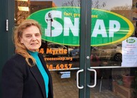 Georgianna Glose died last month of complications from the coronavirus. She stands in front of the Fort Greene Strategic Neighborhood Action Partnership, a nonprofit she founded nearly 25 years ago.