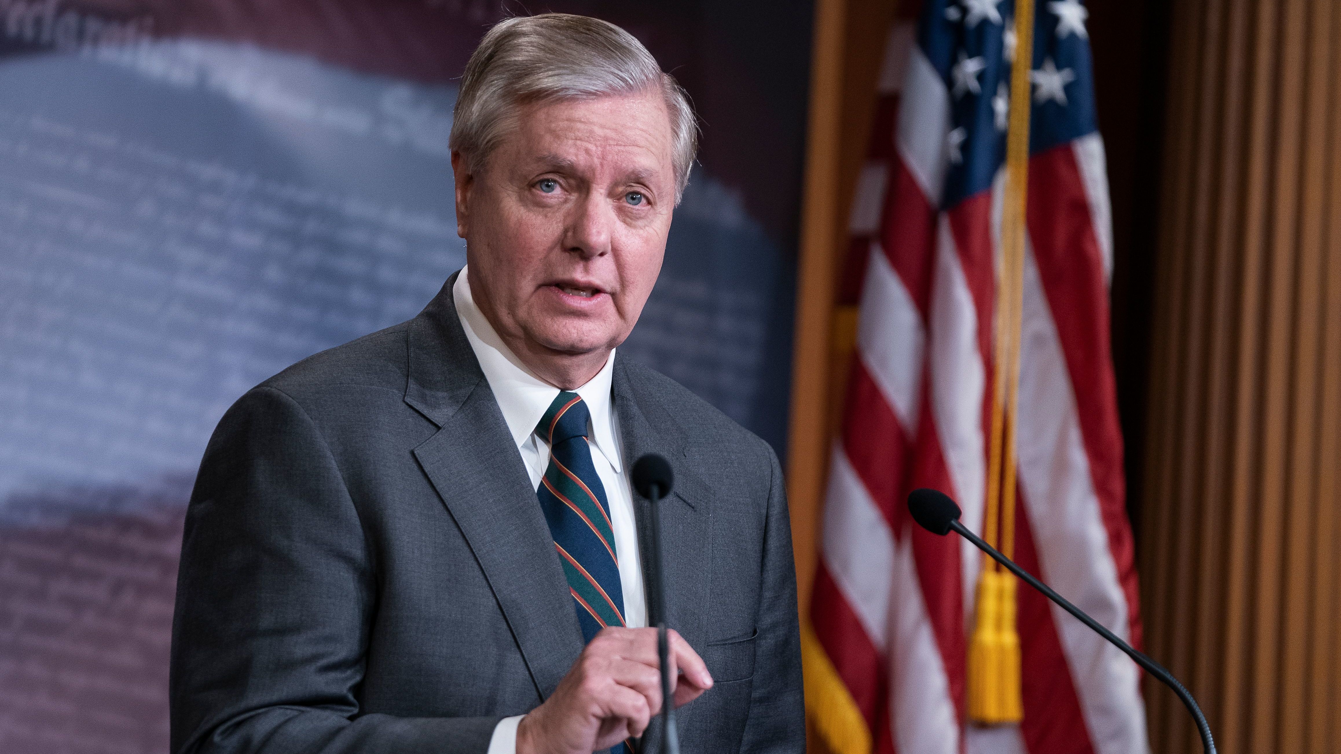 Sen. Lindsey Graham, R-S.C., speaks during a Capitol Hill news conference on March 25. (AFP via Getty Images)