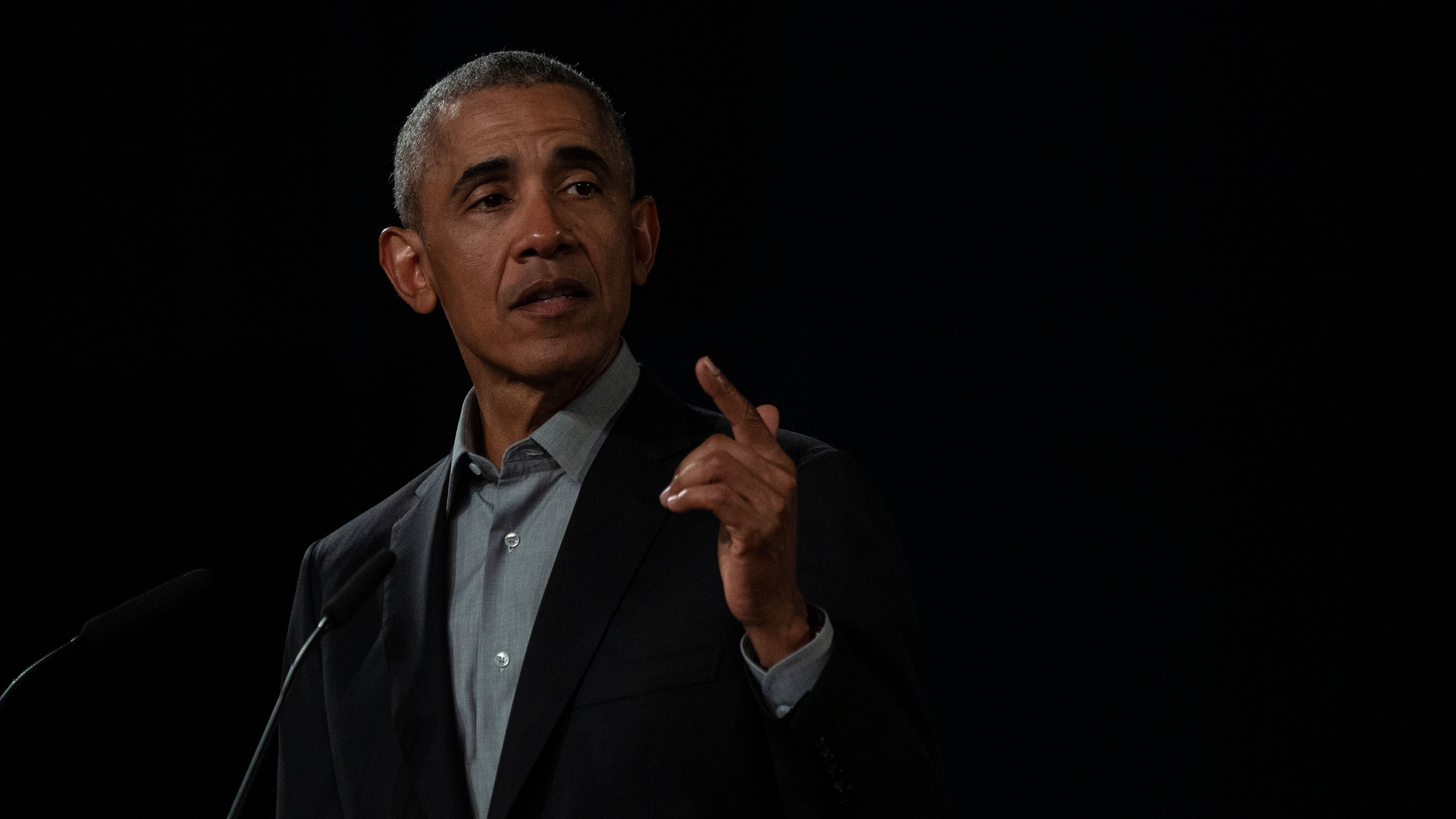Former President Barack Obama, pictured at a town hall in Berlin in April 2019, has released a statement on the death of George Floyd, who died in police custody in Minnesota. (AFP via Getty Images)