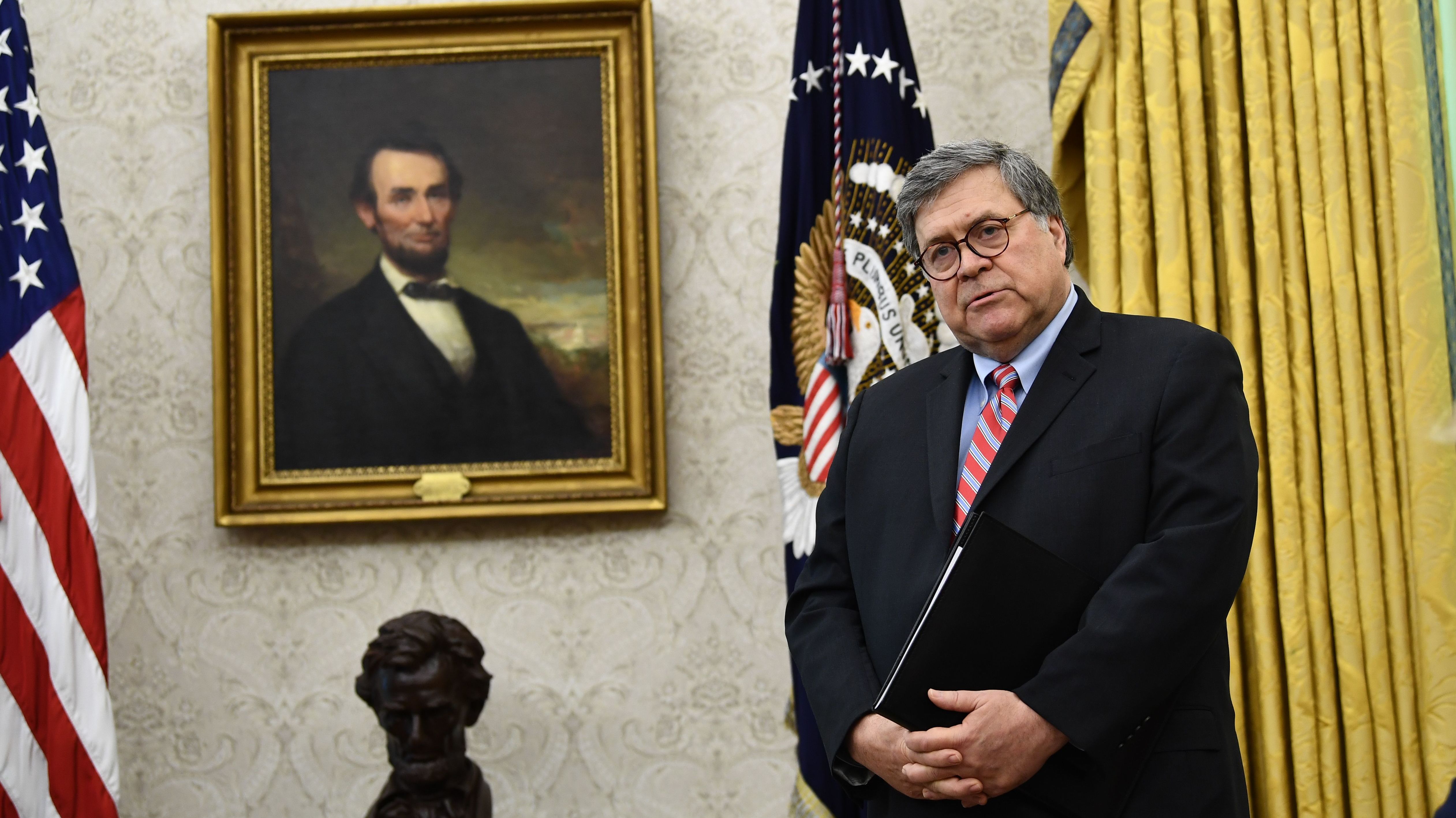 Attorney General William Barr, at the White House last month, has placed blame for violence on what he calls &quot;anarchistic and far-left extremists.&quot; (AFP via Getty Images)