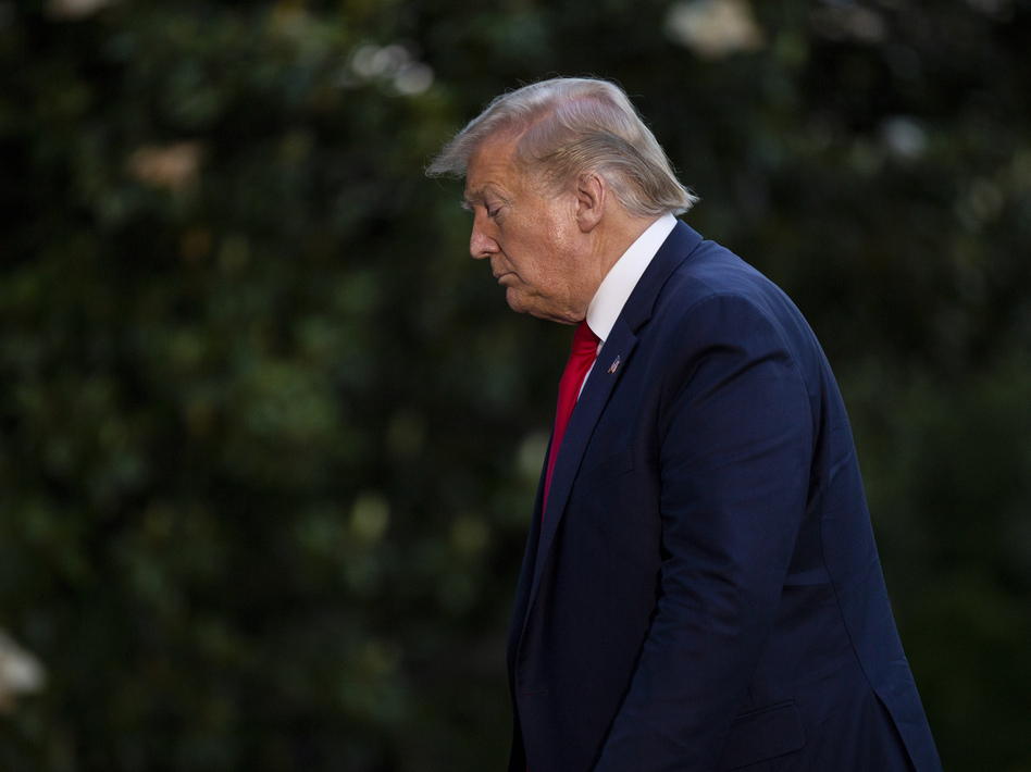 President Trump arrives Saturday at the White House. (Stefani Reynolds/Bloomberg via Getty Images)