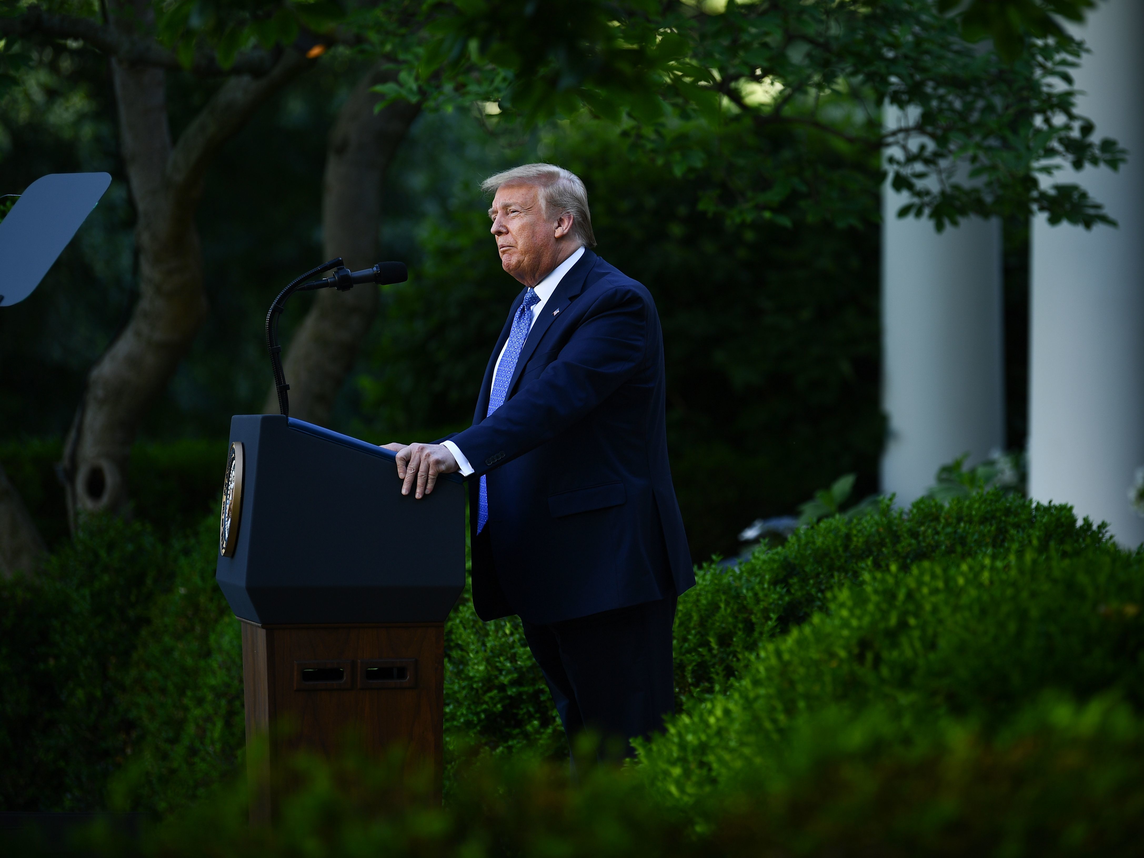 President Trump delivers remarks in front of the media in the Rose Garden of the White House on Monday. (AFP via Getty Images)
