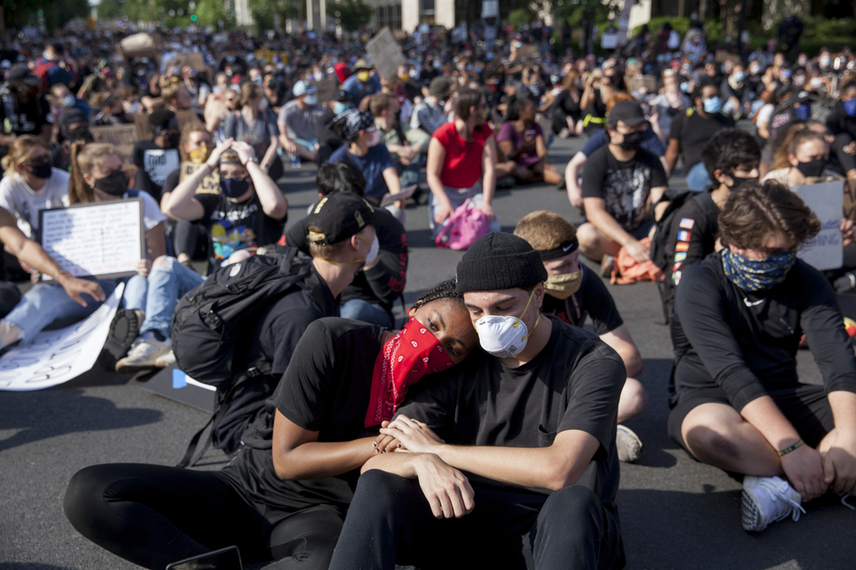 Large crowds of protesters showed up again in downtown Washington, D.C., on Tuesday. Demonstrators filled the streets again on Tuesday to protest police brutality and racial injustice. (Tyrone Turner/WAMU)