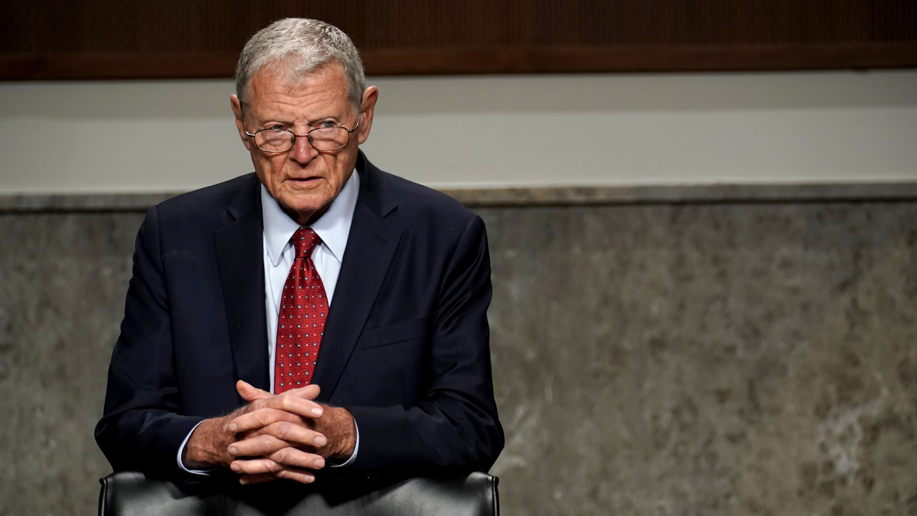 Sen. Jim Inhofe, chairman of the Senate Armed Services Committee, at a May 6 hearing. The Oklahoma Republican's panel has voted to form a commission on removing Confederate names from Army installations. (Pool/AFP via Getty Images)
