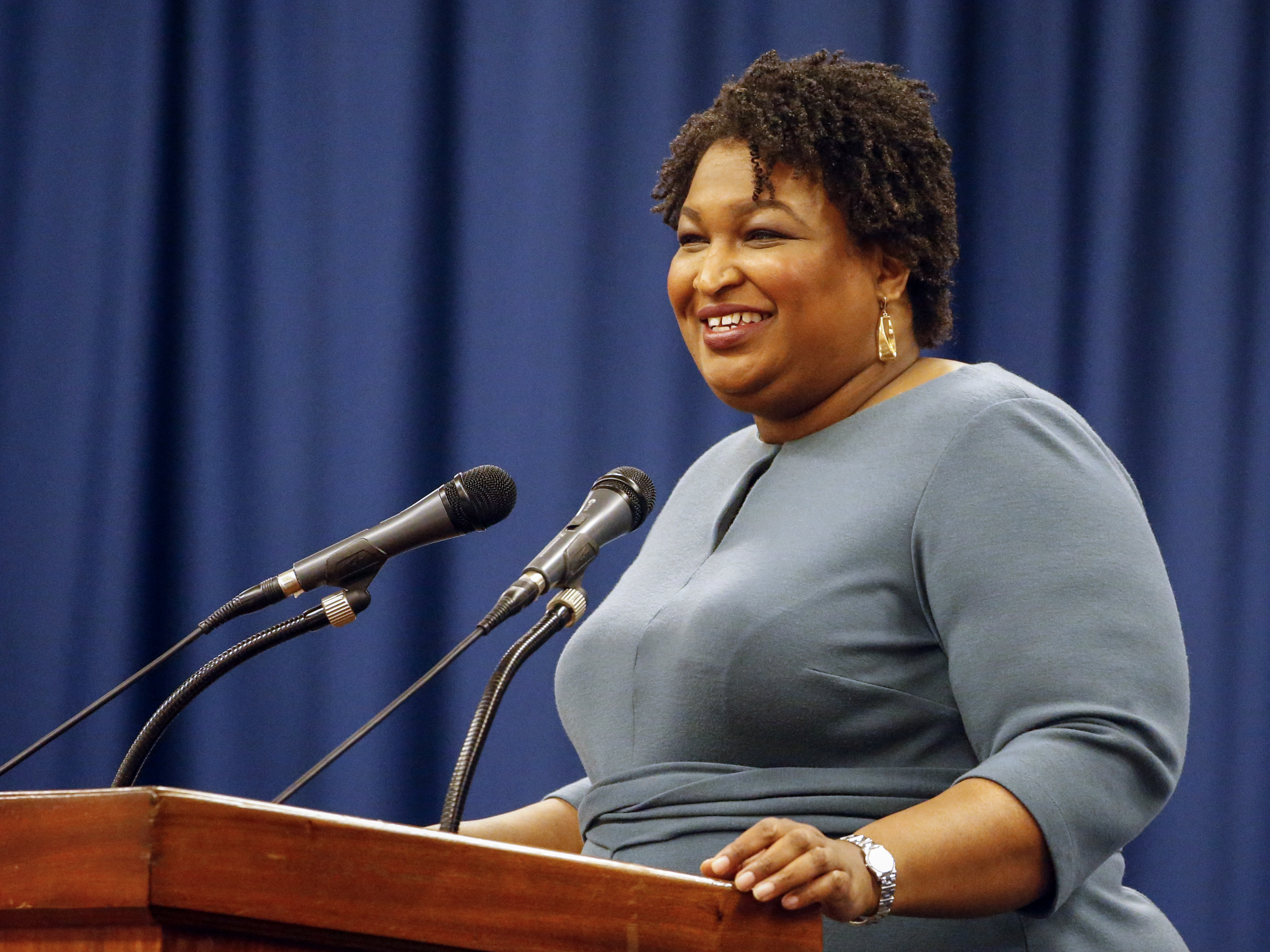 Stacey Abrams speaks at the unity breakfast on March 1 in Selma, Ala. (AP)