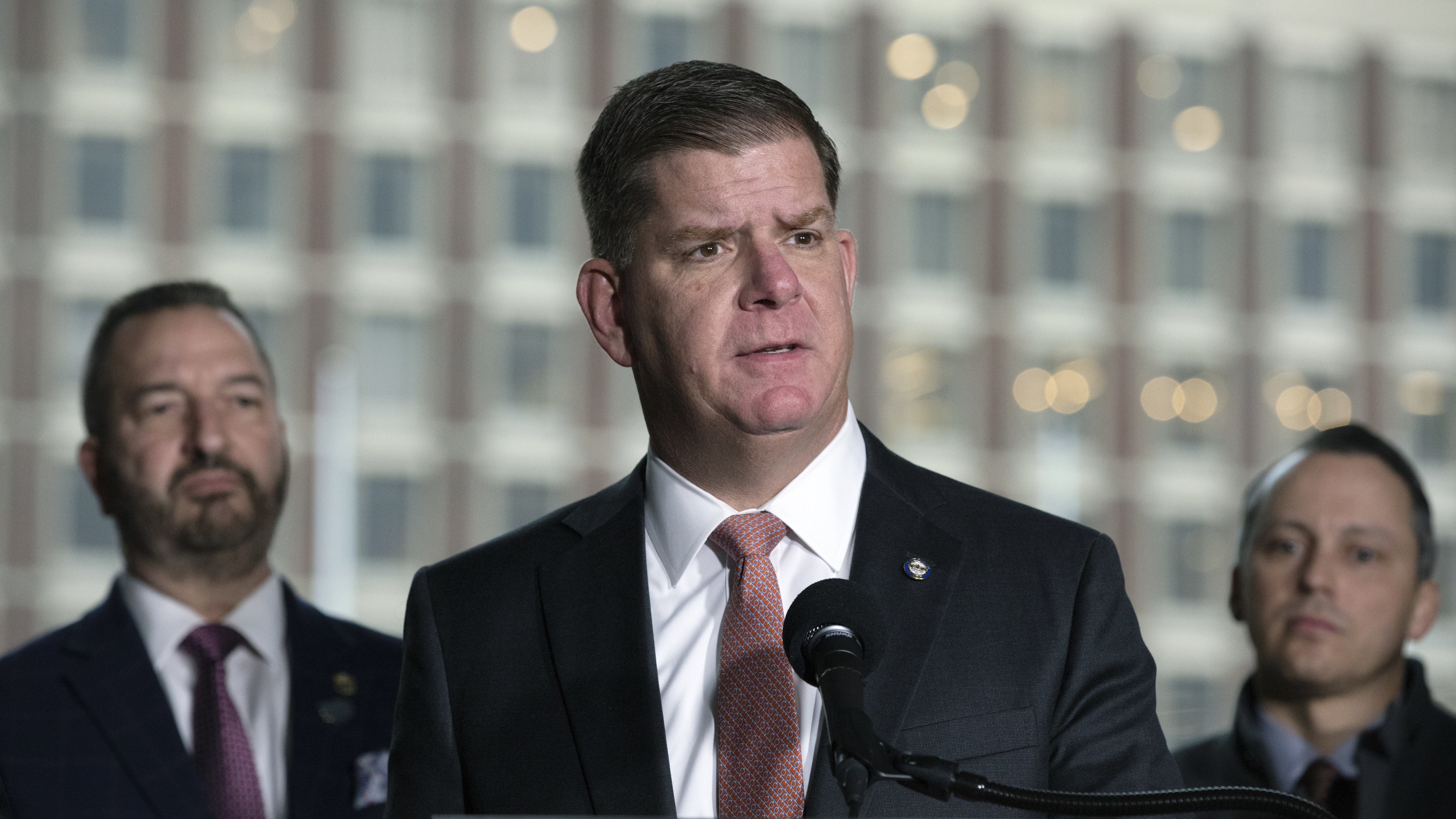 Boston Mayor Marty Walsh talks during a news conference in March. Walsh declared racism a public health crisis in Boston on Friday.