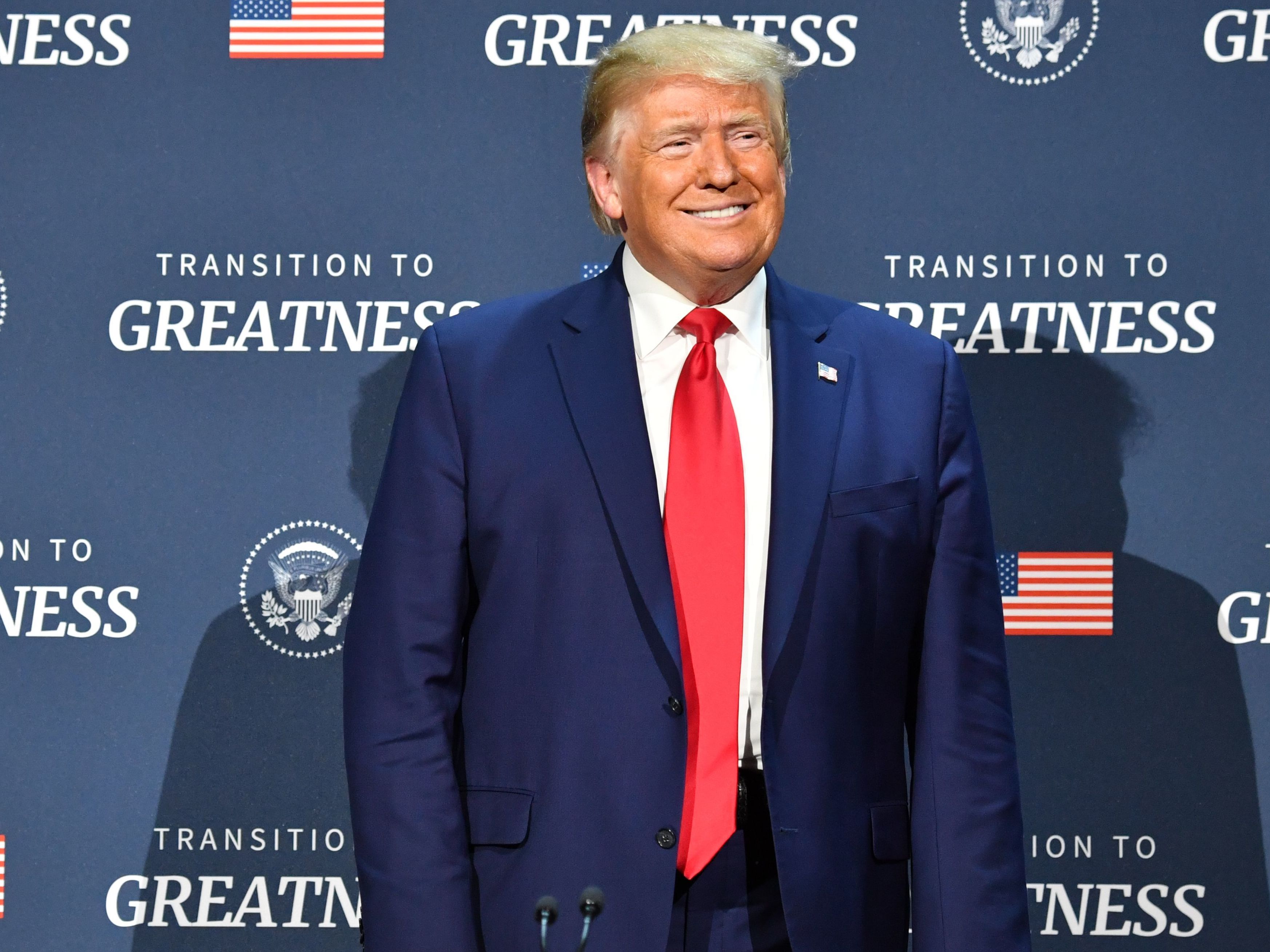 President Trump arrives for a roundtable with faith leaders and small business owners at Gateway Church Dallas Campus in Dallas on Thursday. (AFP via Getty Images)