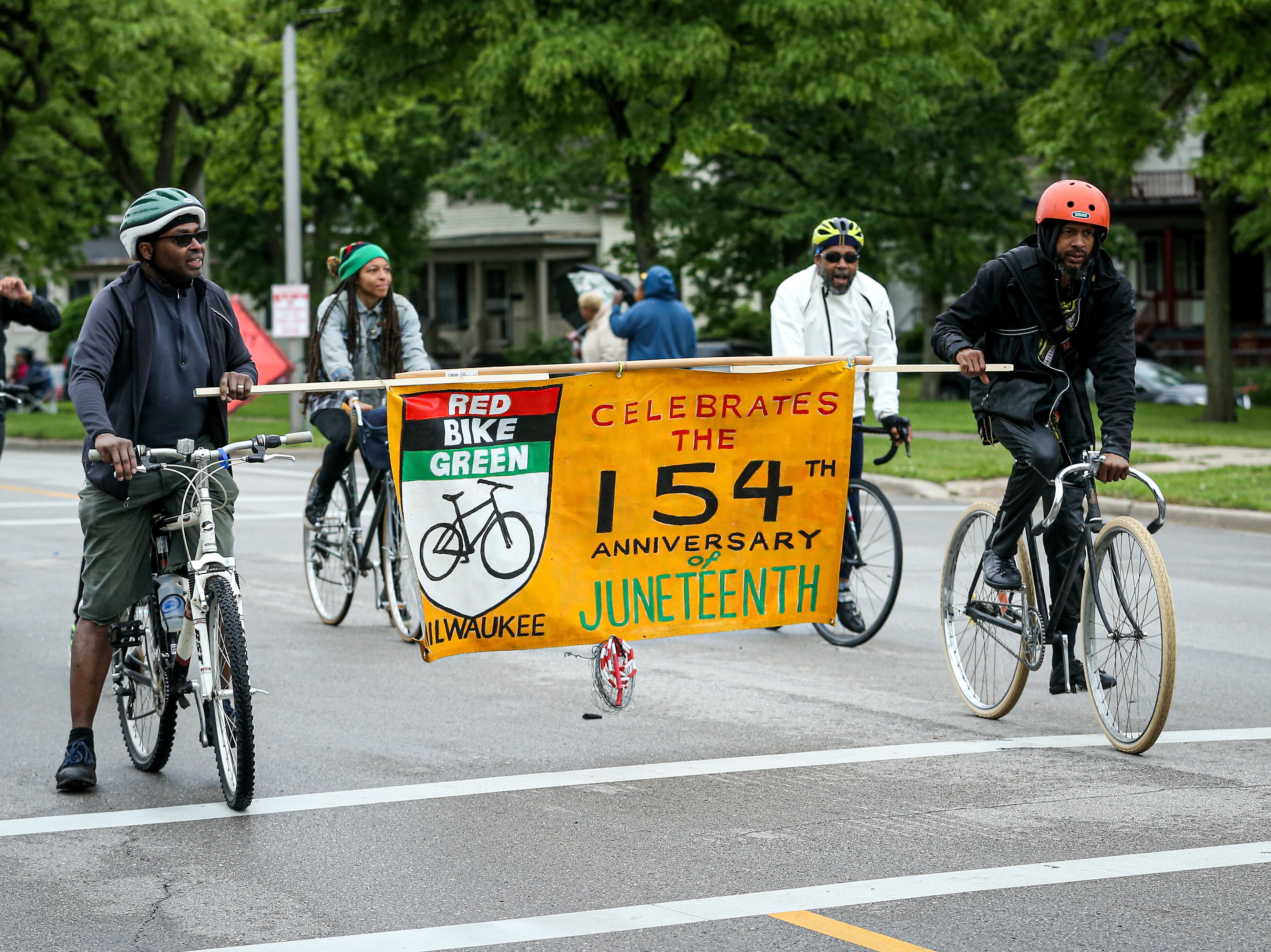 Members of a parade perform during the Juneteenth Day Festival on June 19, 2019, in Milwaukee. In the wake of protests following the killing of George Floyd, there has been a push to make Juneteenth a federal holiday. (Getty Images for VIBE)