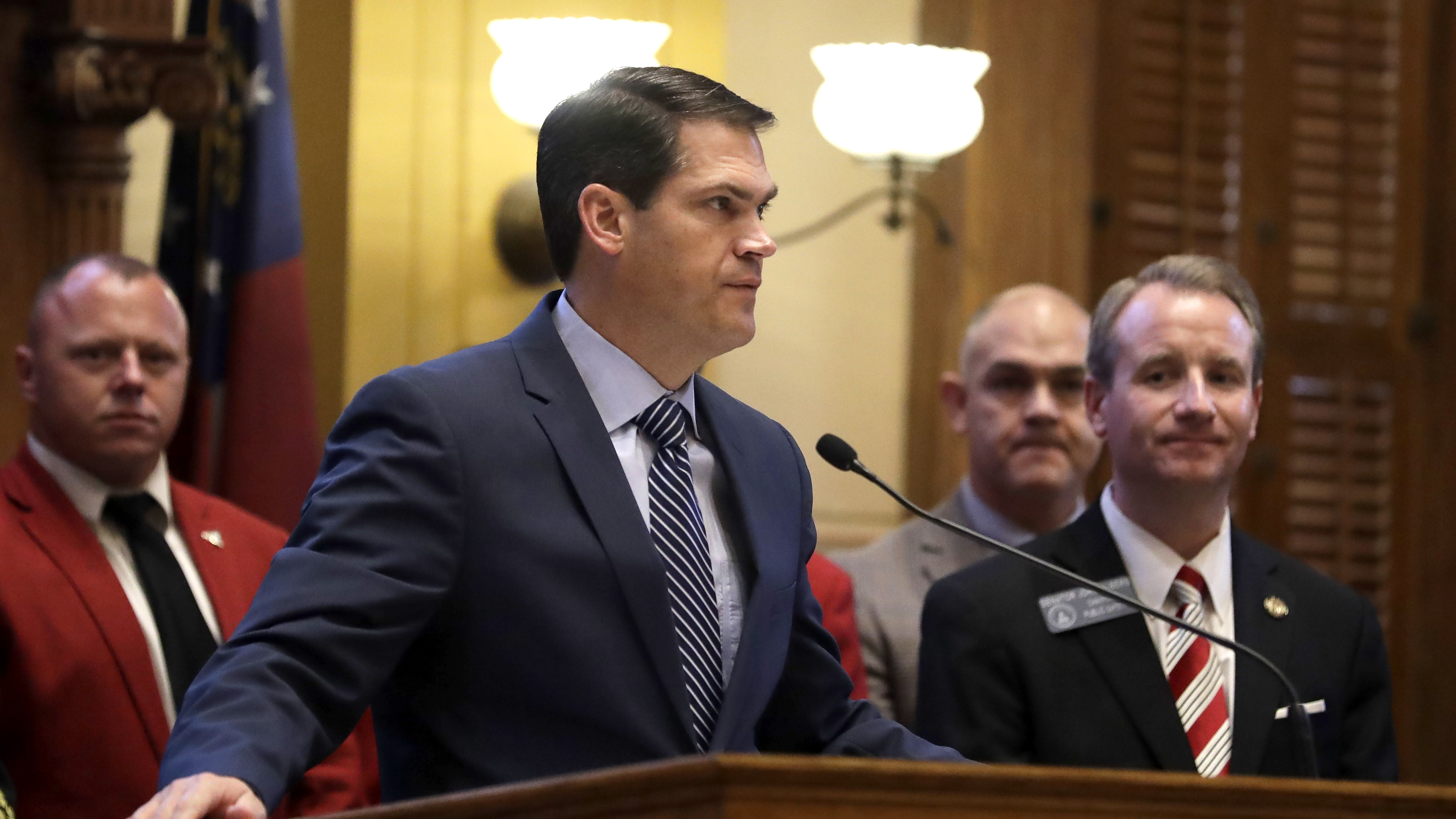 Lt. Gov. Geoff Duncan speaks on the floor of the Georgia State Senate on Feb. 4.