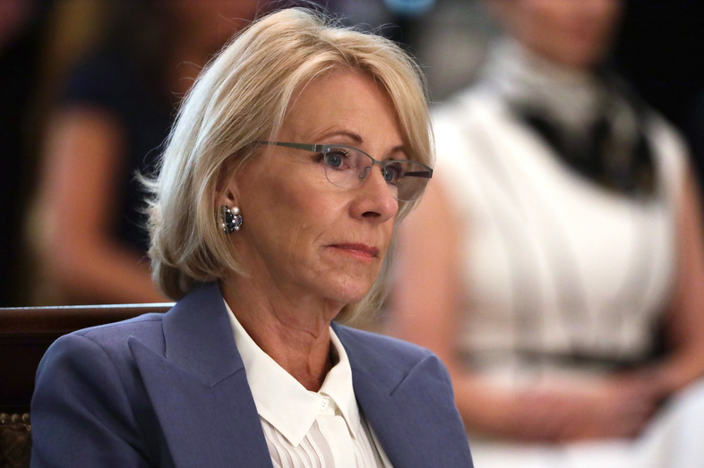 In April, U.S. Education Secretary Betsy DeVos issued guidance suggesting private schools should benefit from a representative share of federal coronavirus aid money. (Alex Wong/Getty Images)
