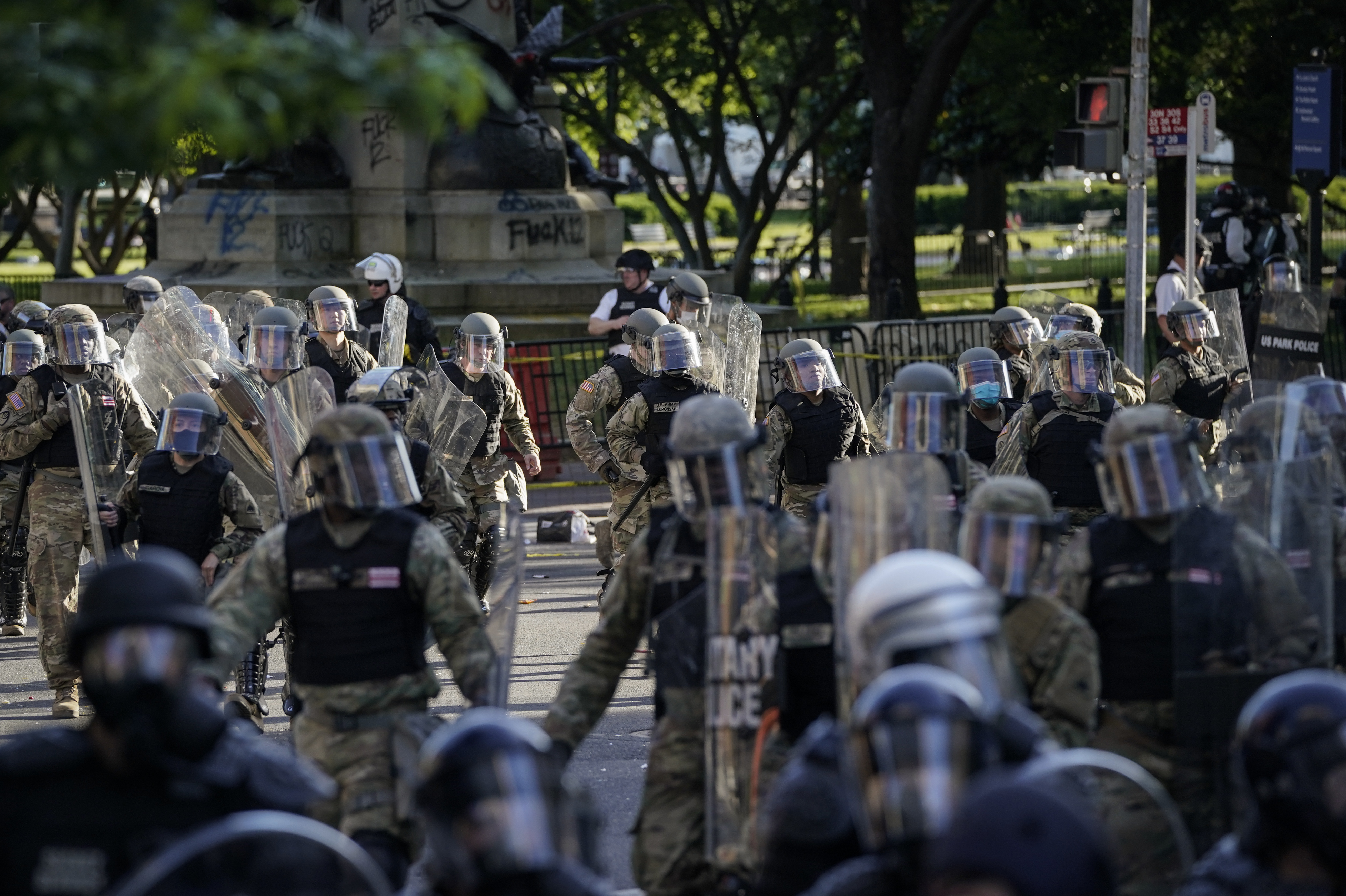 Law enforcement gathered to remove demonstrators from the area around Lafayette Park and the White House ahead of President Trump's trip to St. John's Church on June 1. (Getty Images)