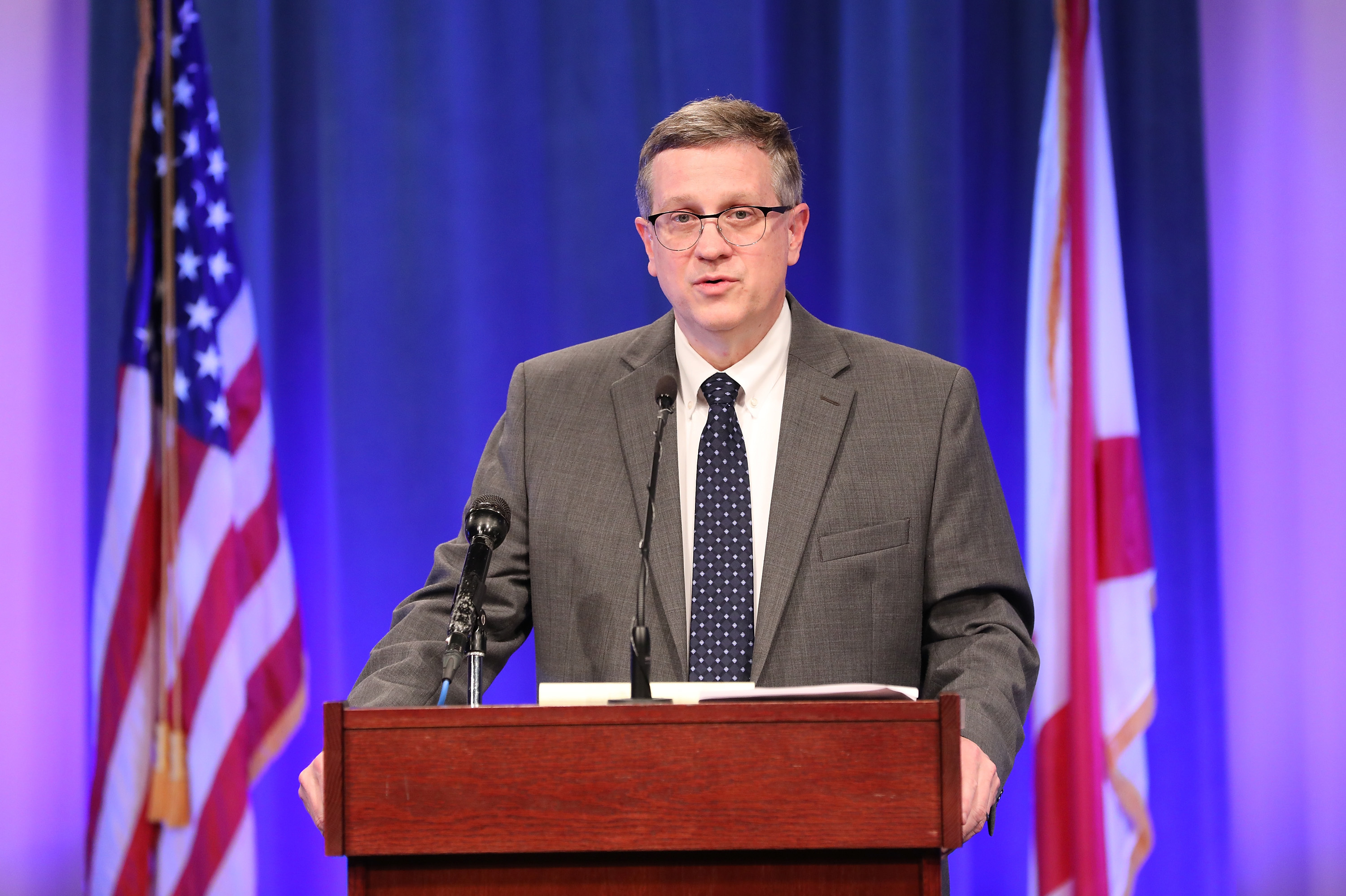 Alabama State Health Officer Dr. Scott Harris updates Alabama's residents on COVID-19's spread in March, in Montgomery, Ala. (Getty Images)