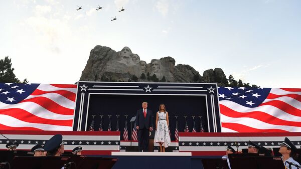 President Trump and First Lady Melania Trump arrive for Independence Day events Friday at Mount Rushmore National Memorial in Keystone, S.D.