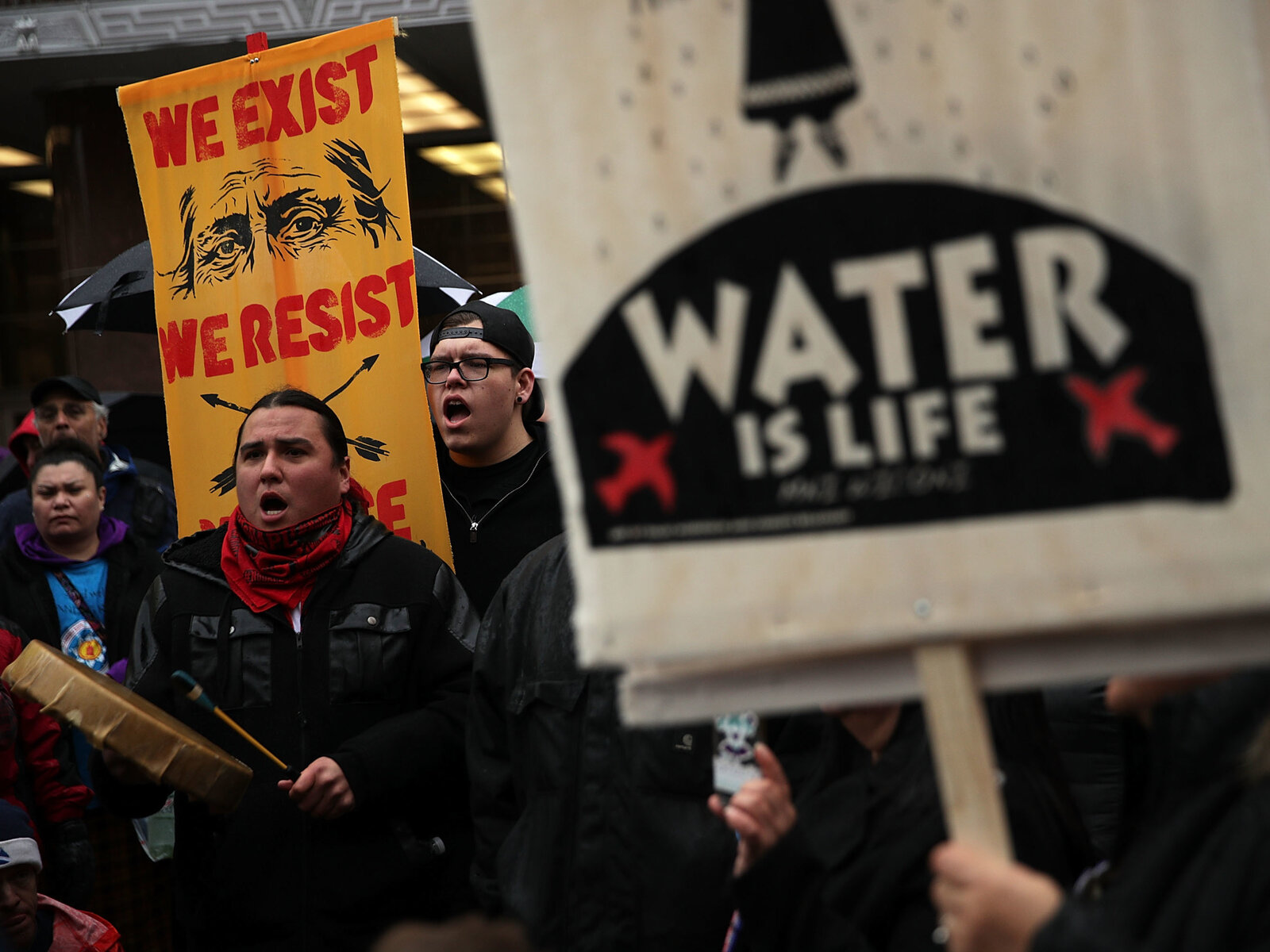 Members of the Standing Rock Sioux Tribe and its supporters, shown here during a demonstration in 2017, have opposed the Dakota Access Pipeline for years.  Alex Wong/Getty Images