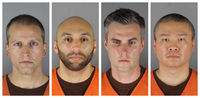 This combination of photos provided by the Hennepin County Sheriff's Office shows (from left) Derek Chauvin,J. Alexander Kueng, Thomas Lane and Tou Thao. Lane's attorney on Wednesday filed a motion to dismiss charges against him.