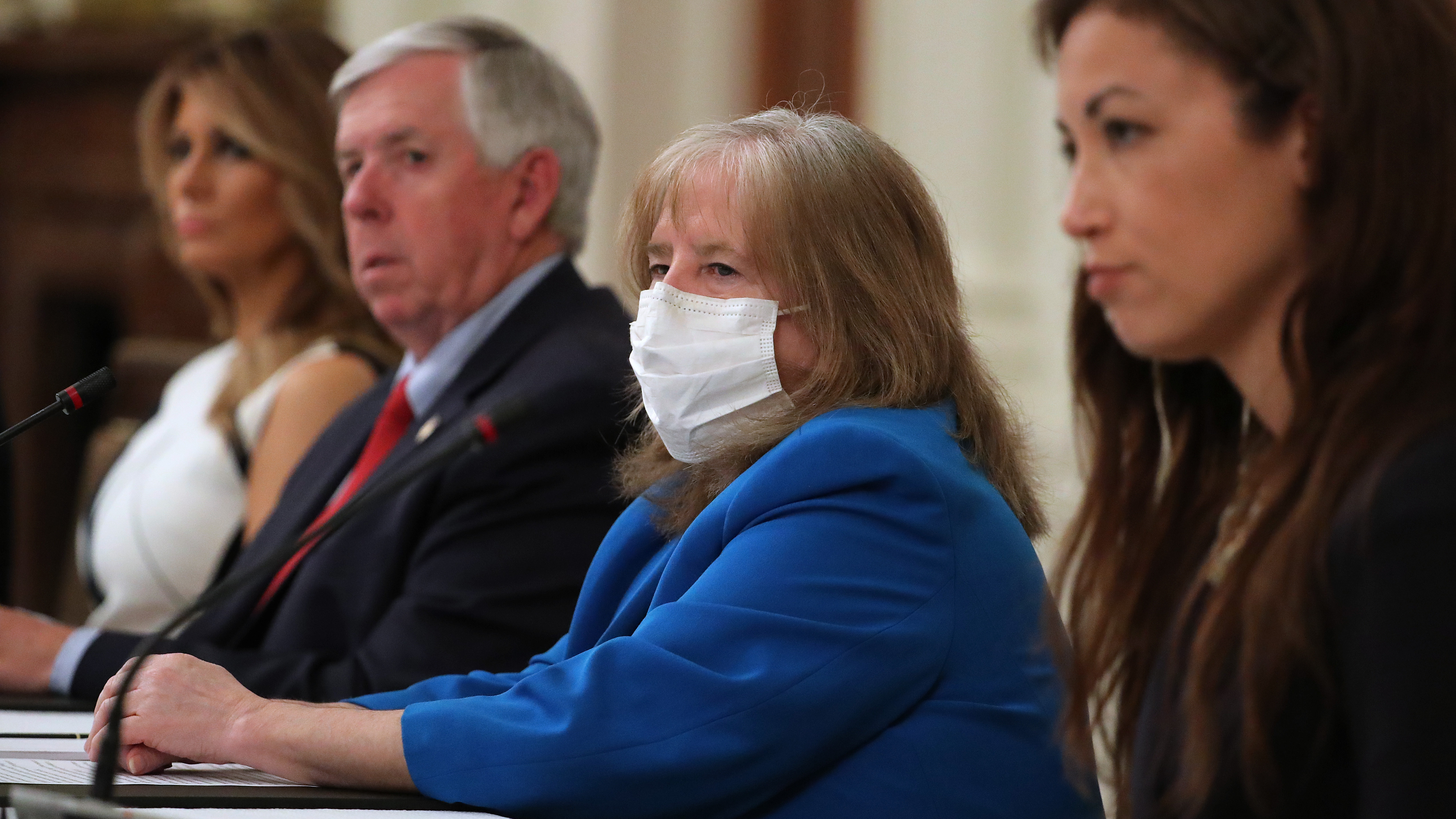 The president of the American Academy of Pediatrics, Dr. Sally Goza, attends a meeting at the White House with President Trump, students, teachers and administrators about how to safely reopen schools during the coronavirus pandemic. (Getty Images)