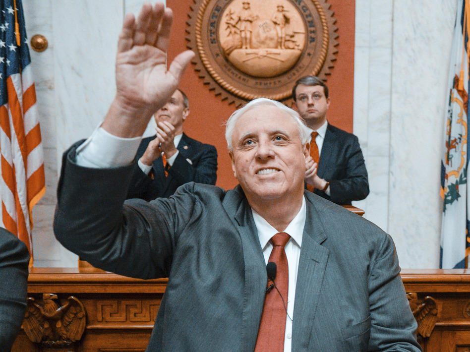 Gov. Jim Justice, W.Va., waves to the crowd at his annual State of the State speech on Jan. 9, 2019, in Charleston, W.Va. (Tyler Evert/AP)