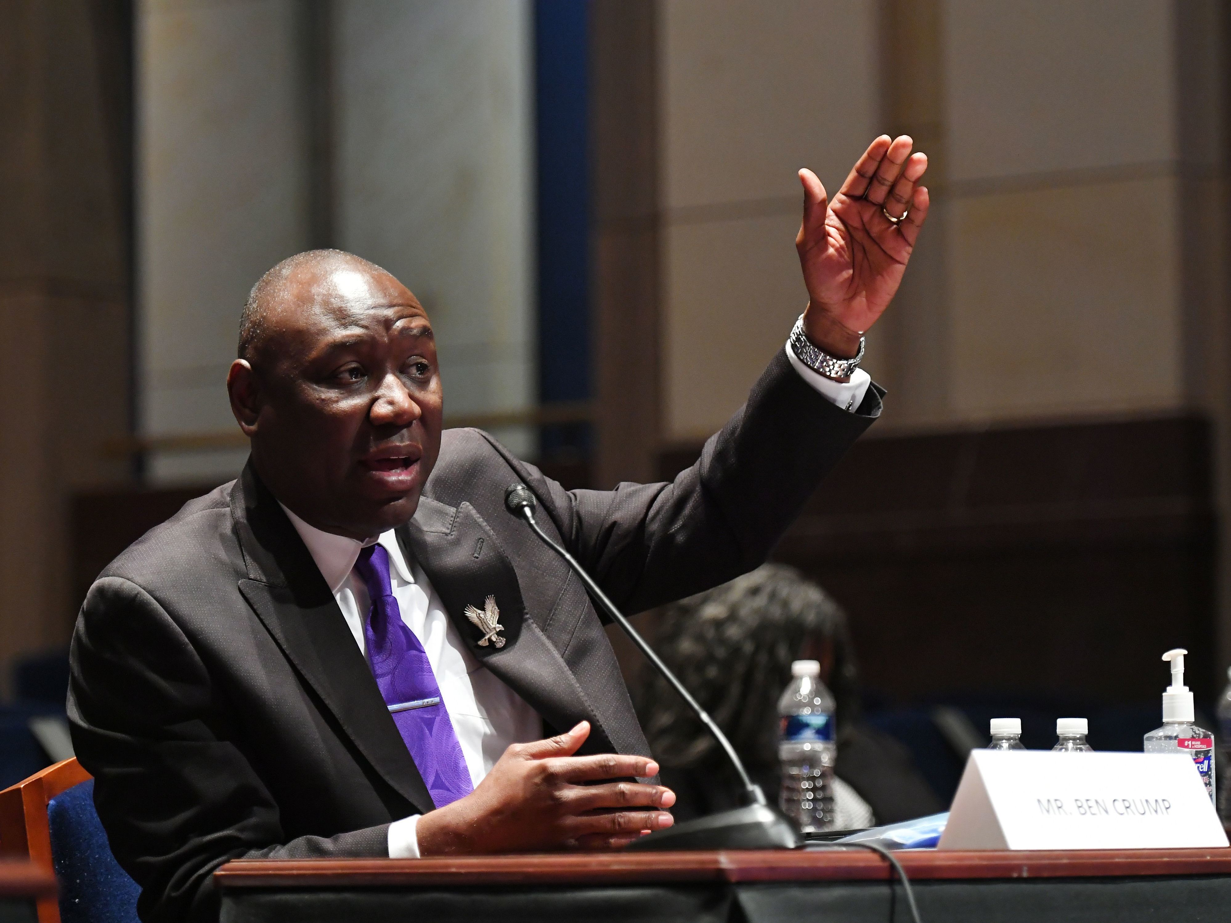 Civil rights attorney Benjamin Crump, shown testifying at a June 10 House Judiciary Committee hearing prompted by the death of George Floyd, announced he has filed a civil lawsuit against &quot;the City of Minneapolis and police officers&quot; on behalf of Floyd's family. (AFP via Getty Images)