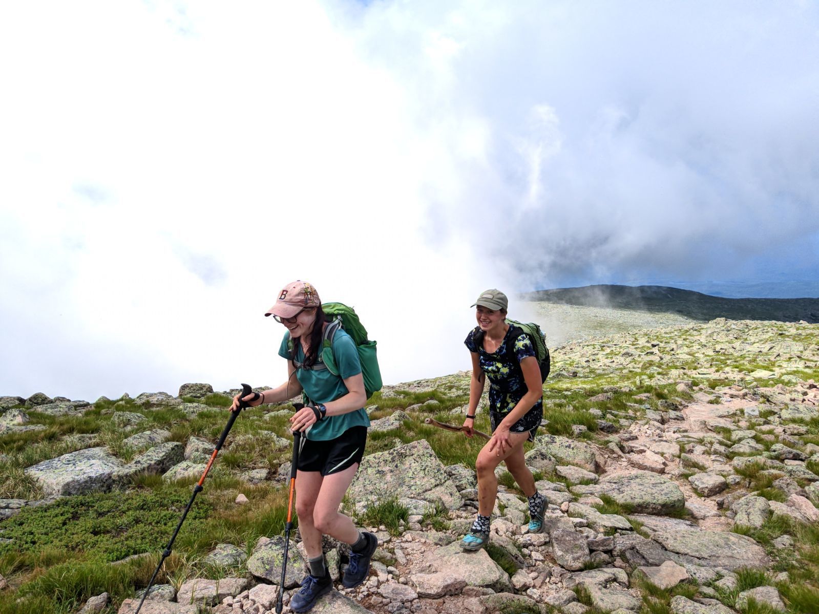 Mary Szatkowski (front) and Kristen Glennie of Maine on the final stretch of the Appalachian Trail in Maine's Baxter State Park. The two women began the 2,200-mile journey on Feb. 29 in Georgia. (Courtesy of Kristen Glennie)